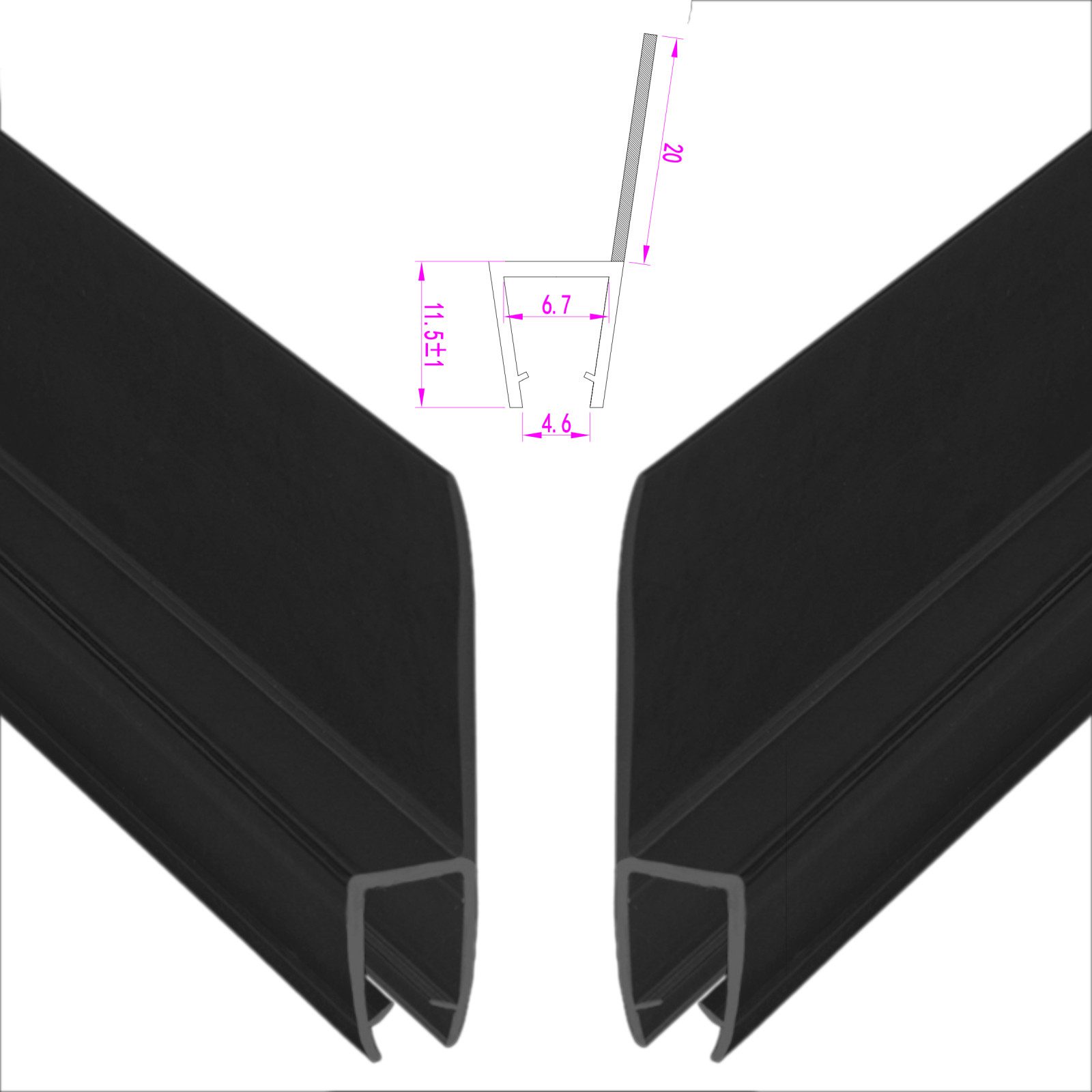 WITEN&NOCK Duschdichtung 2er Set schwarze Ersatzdichtung mit extra langer Dichtfahne 5-6mm, L: 50 cm, (2-St)