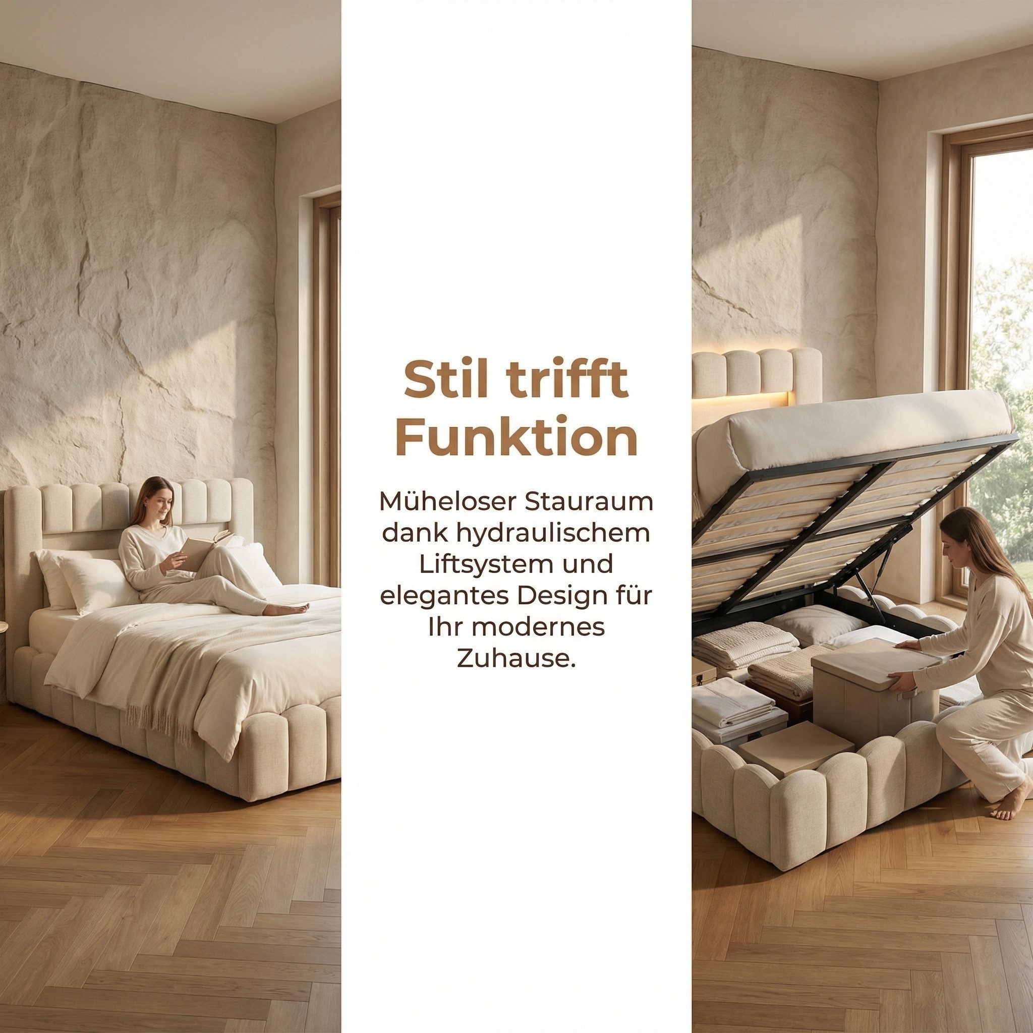 PXloue Polsterbett Doppelbett Jugendbett (ohne Matratze), Stauraumbett, Bettkasten, LED-Beleuchtung, USB-Anschluss, 140x200 cm – Bild 4 von 5