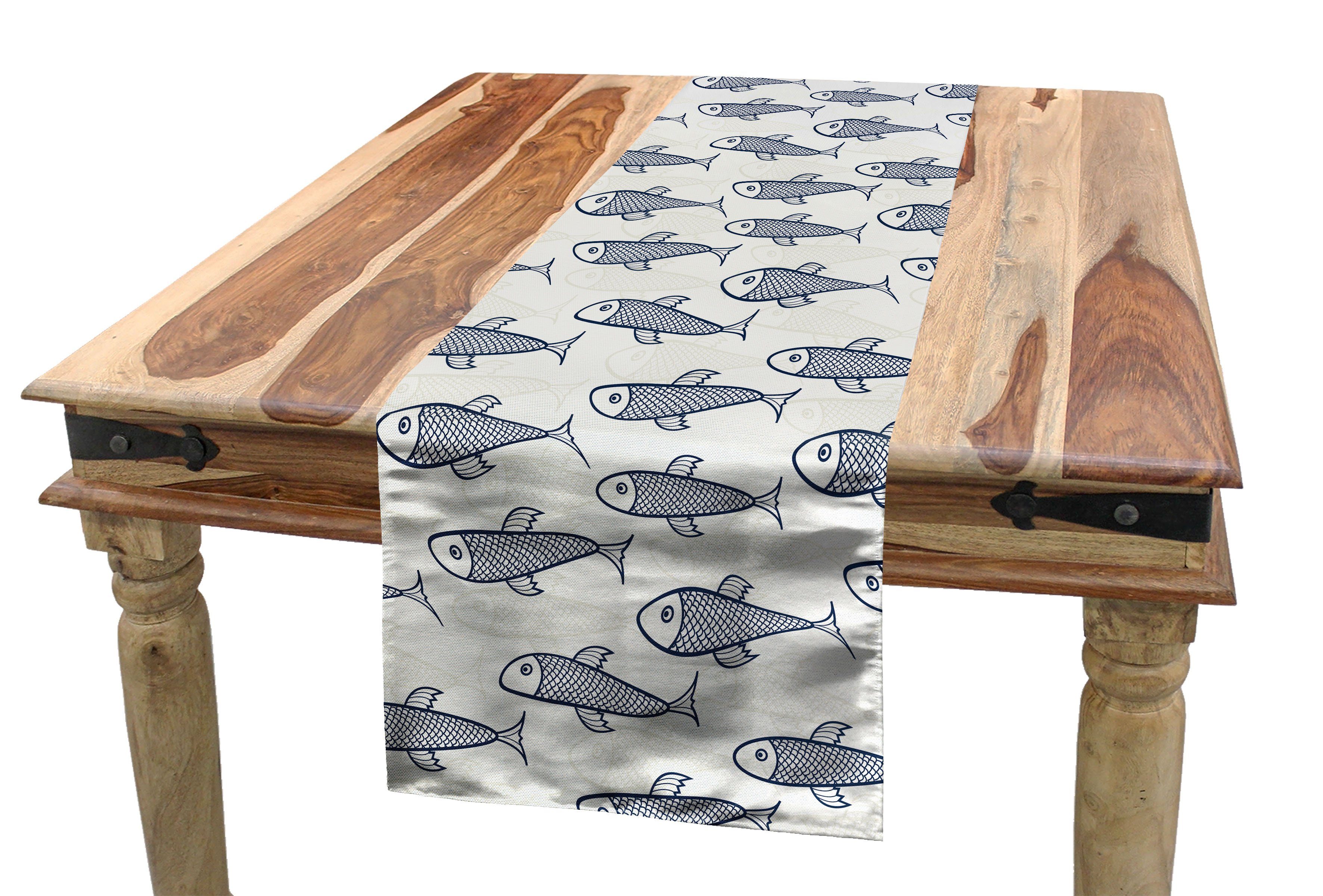 Abakuhaus Tischläufer Esszimmer Küche Rechteckiger Aquarium Dekorativer Scales Tischläufer, Doodle Fisch