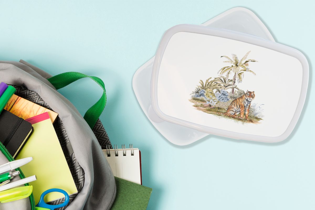Wald Kunststoff, und (2-tlg), Kinder - Lunchbox Brotdose, Jungs MuchoWow Brotbox Gemälde, für Tiger weiß für Erwachsene, - Mädchen und