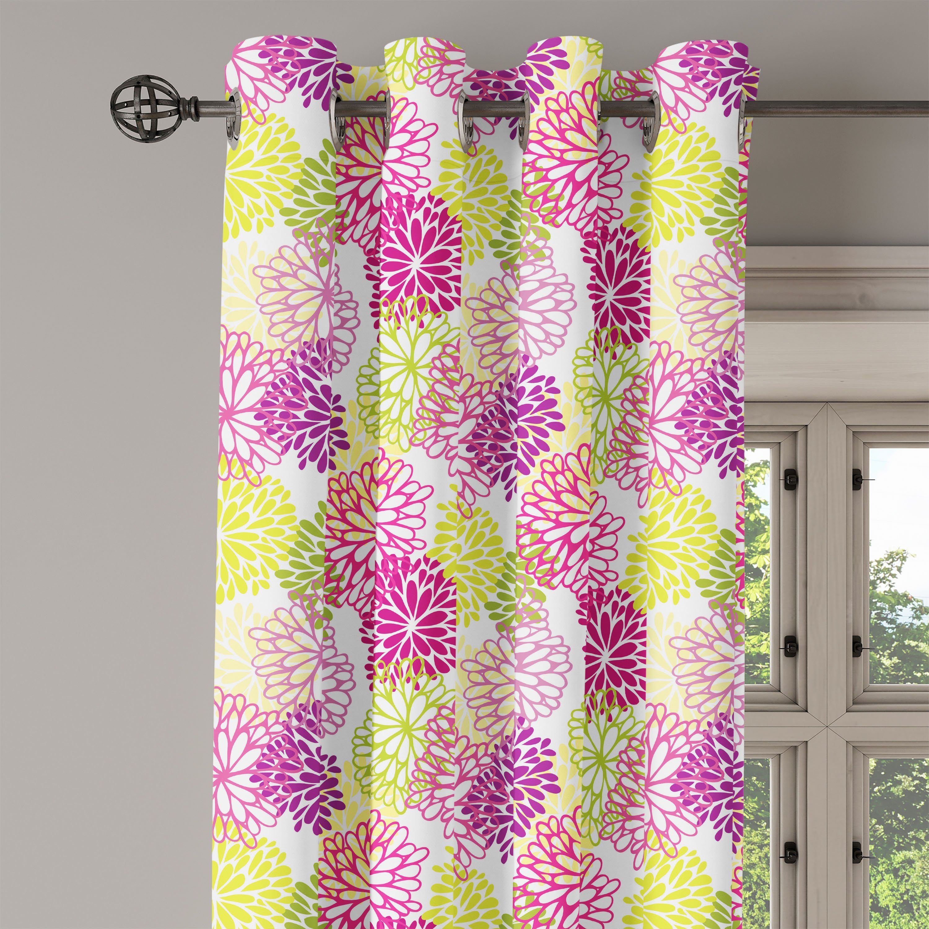 Gardine Dekorative 2-Panel-Fenstervorhänge Blumen Wohnzimmer, Romantik für Schlafzimmer Abakuhaus, Frühling im