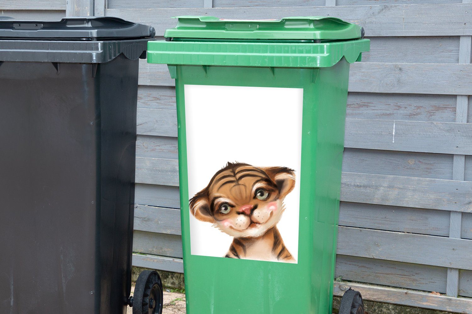 Mülltonne, Sticker, (1 MuchoWow Container, Abfalbehälter Tiger - Wandsticker - Mülleimer-aufkleber, Tier St), Weiß