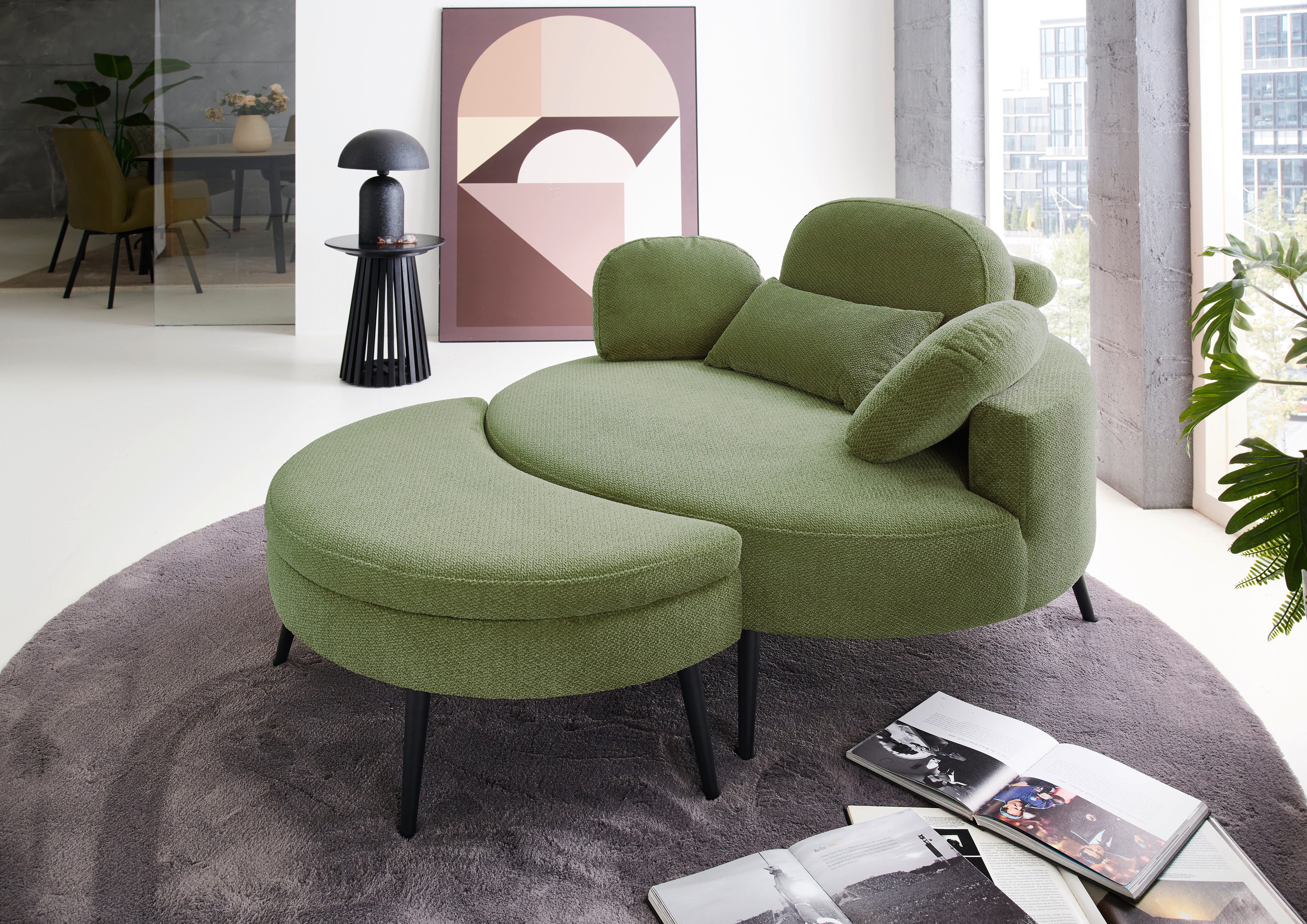 OTTO home Loveseat Riko Sessel, B: 110 cm, Sitzhöhe: 44 cm, XXL- Sessel, mit Stauraumhocker, Rückenstütze & 4 Zierkissen