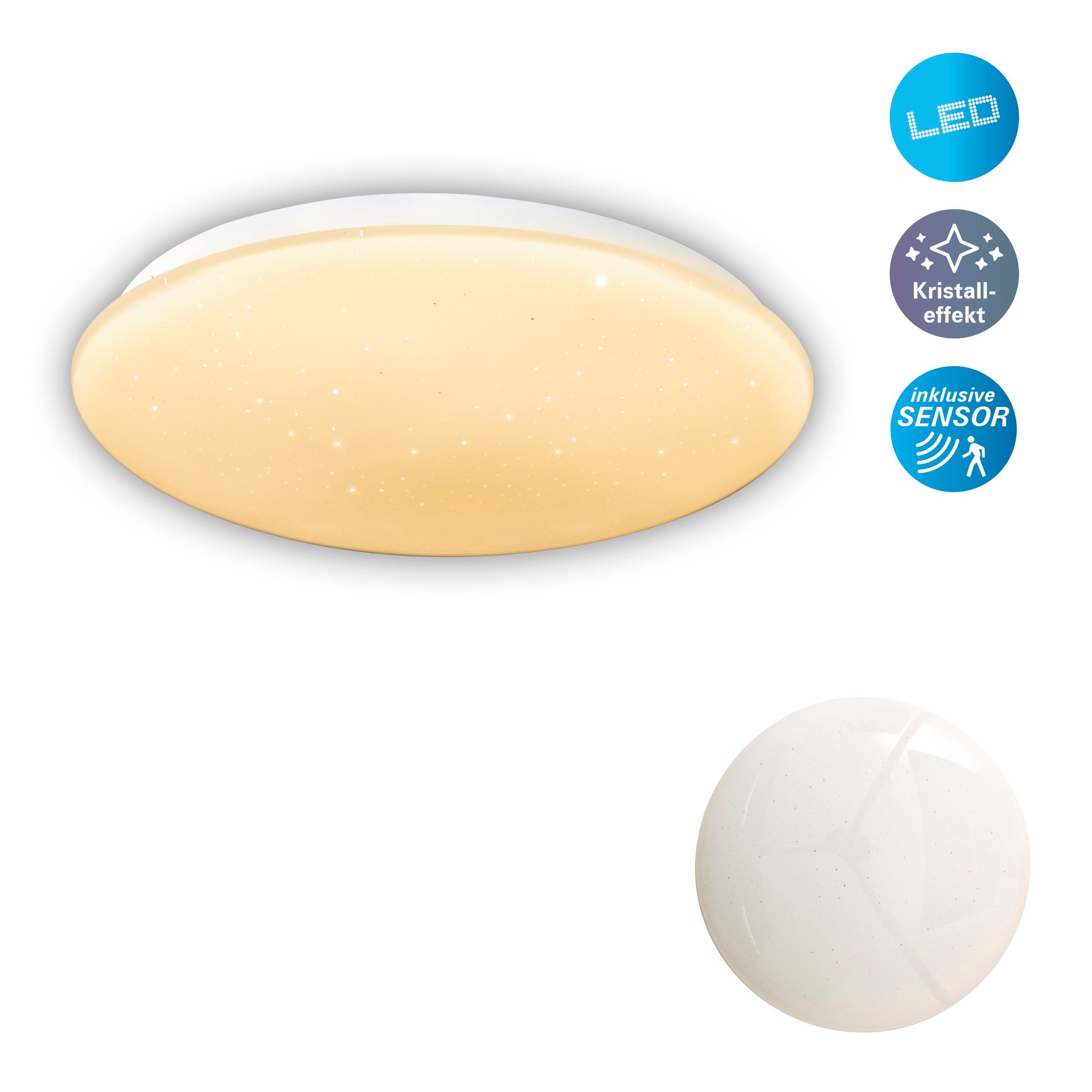 näve LED Deckenleuchte Tempe, Bewegungsmelder, LED fest integriert, Neutralweiß, Kristalleffekt, Bewegungsmelder, inkl. Driver, neutralweiß, D: 28cm