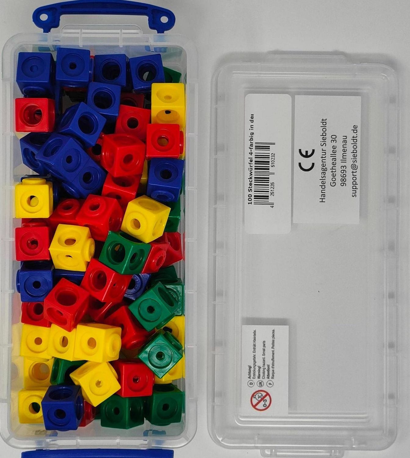 100 Steckwürfel 4- farbig 1,7cm in der Box / diverse