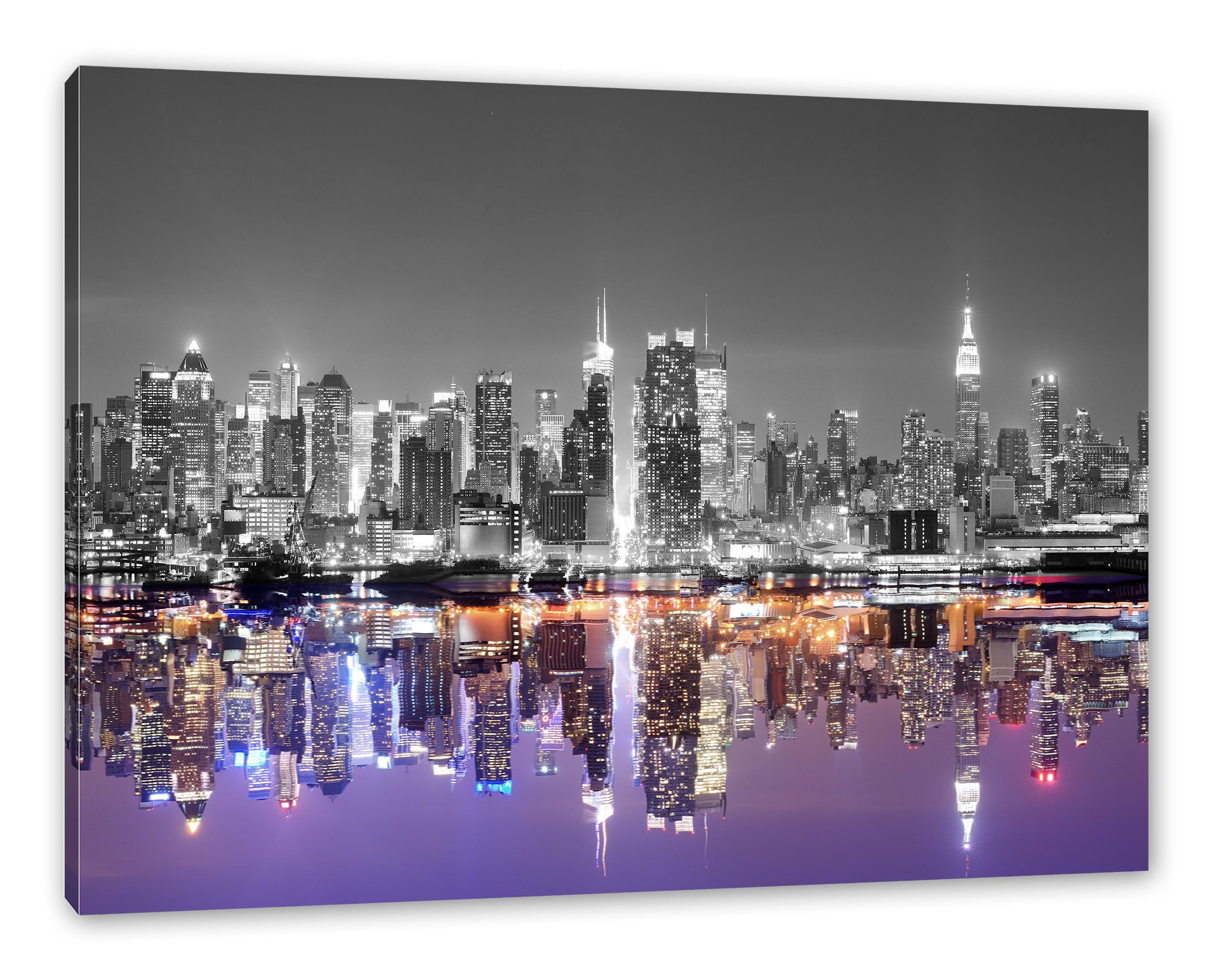 Skyline inkl. bespannt, Zackenaufhänger Leinwandbild (1 St), Manhattan Pixxprint Manhattan Leinwandbild fertig Skyline,