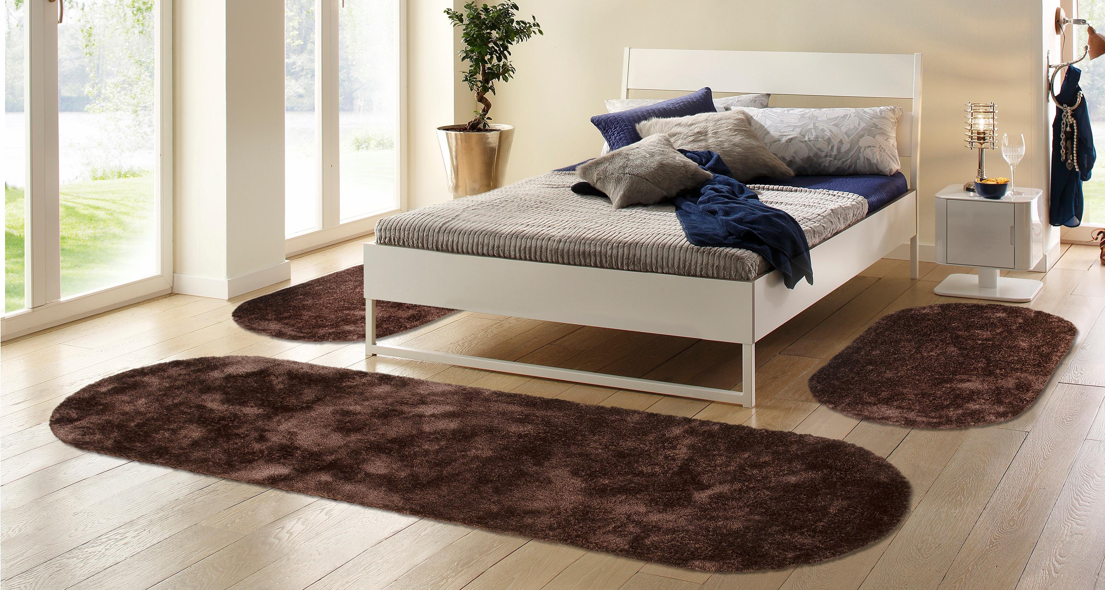Bruno Banani Hochflor-Bettumrandung Dana Teppich, Kundenliebling, Höhe 30 mm, (3-tlg), unifarben, Mikrofaser, pflegeleicht, Bettvorleger, Schlafzimmer – Bild 5 von 5