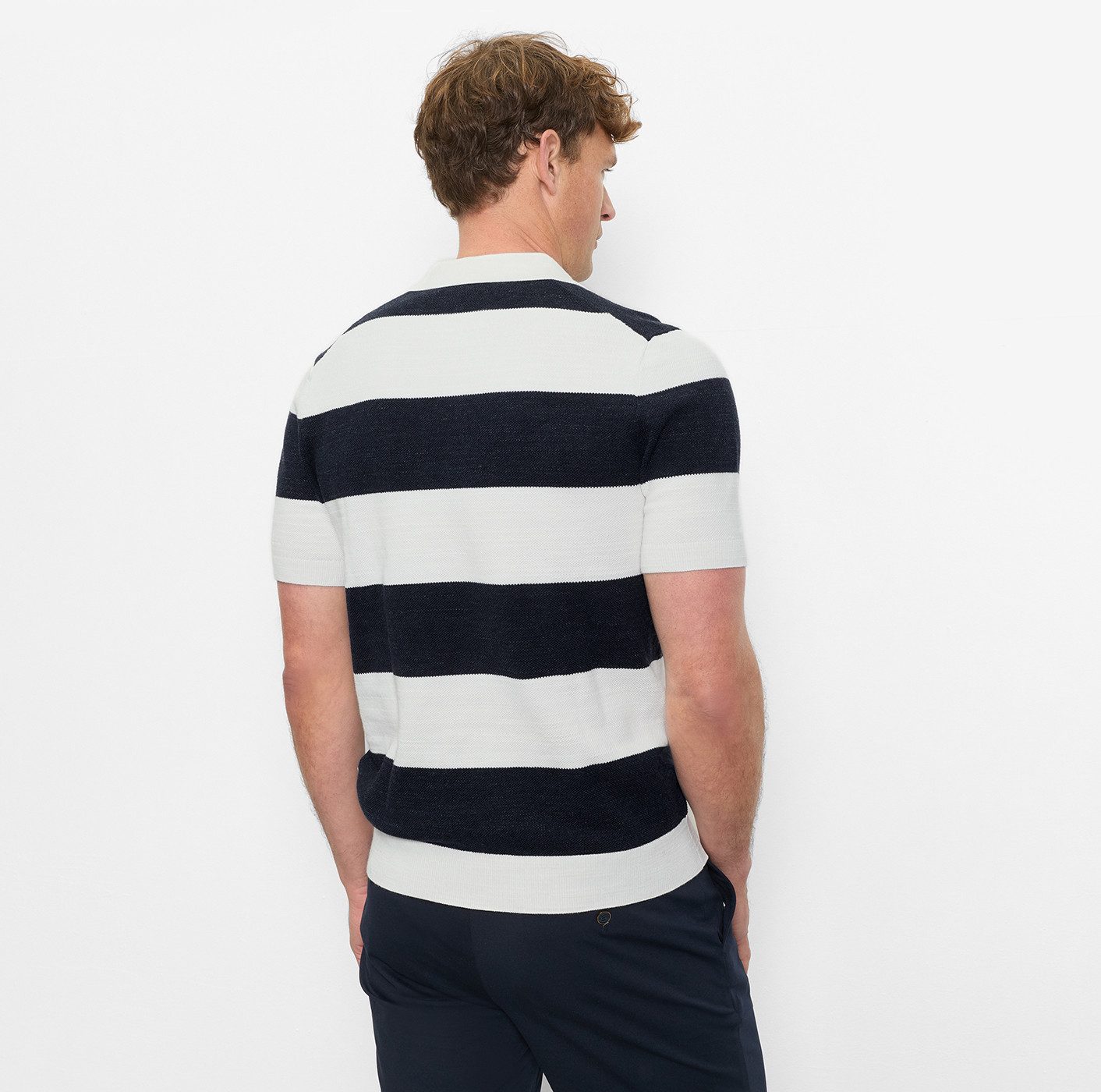 OLYMP Kurzarmshirt mit Block-Streifen und im Strick-Look