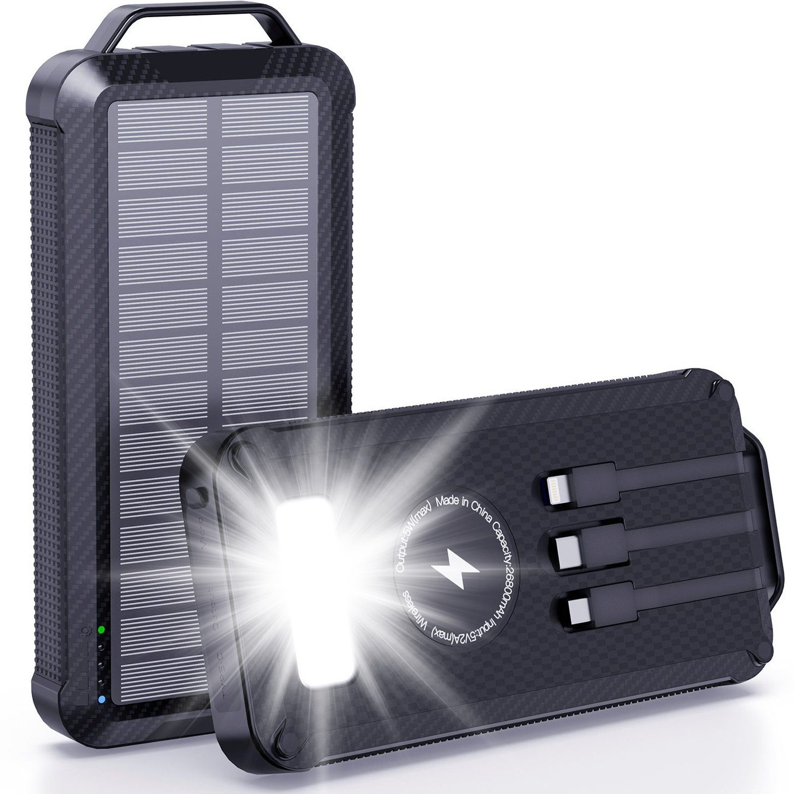Comfy Mate Wireless Solar Powerbank 26800mAh Solar Ladegerät mit 3 Outputs Solar Powerbank