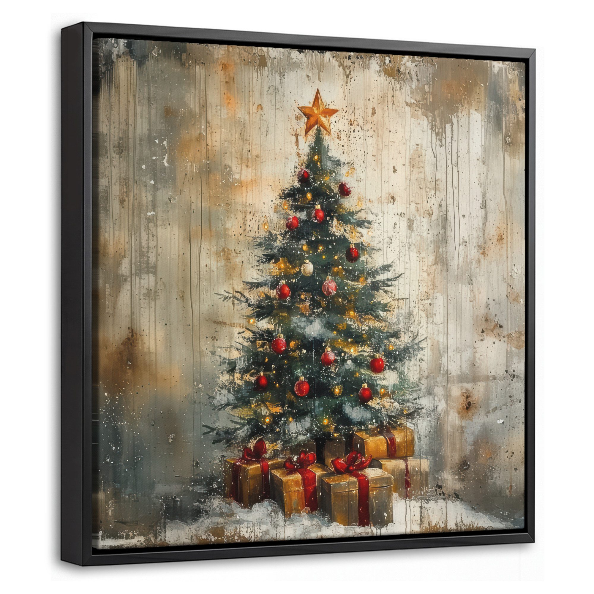 OneMillionCanvasses® Leinwandbild mit Rahmen - Weihnachtsbaum - Vintage - Weihnachten - Geschenk, Fotodruck (1 St), Leinwand Bilder Klein, Wand Dekoration Aesthetic 20x20cm