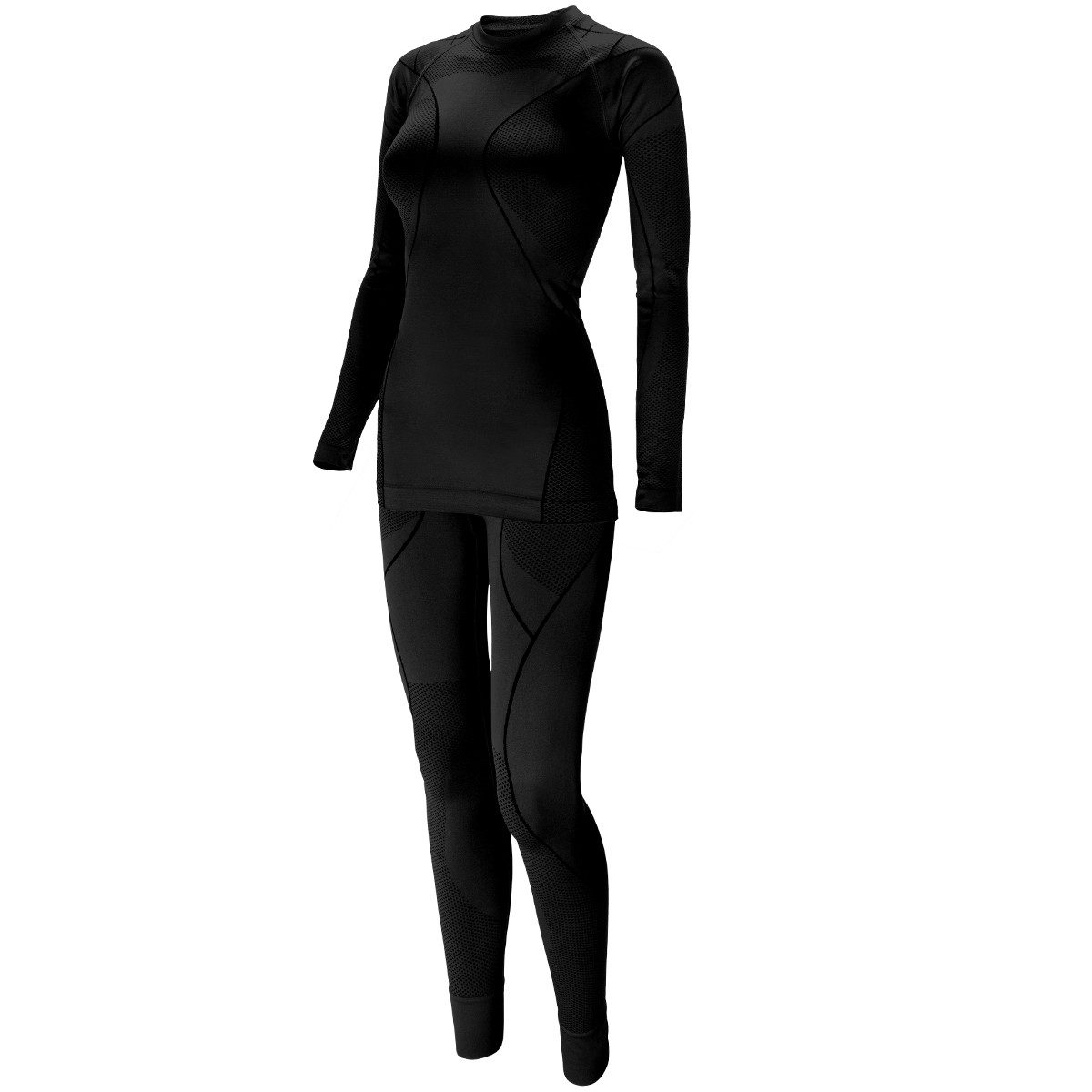 Black Snake Seamless Shirt Damen Thermounterwäsche Set Seamless Funktionsunterwäsche (Funktionswäsche-Set, Langarmshirt und Thermohose für Damen) Nahtloses Thermounterwäsche Set mit Kompressionszonen