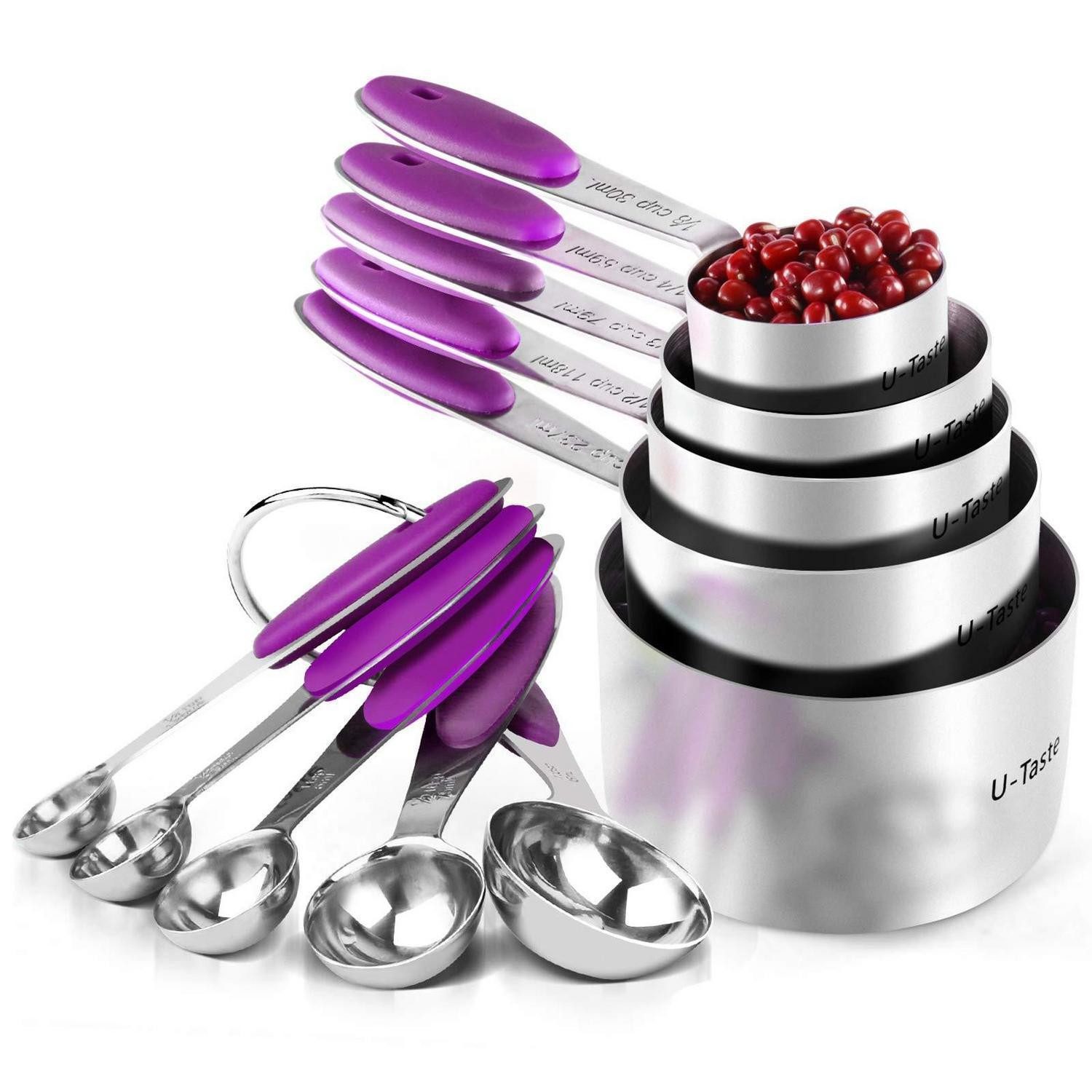 LuxusKollektion Messlöffel Messbecher & Löffel Set 10tlg Lila 18/8 Edelstahl