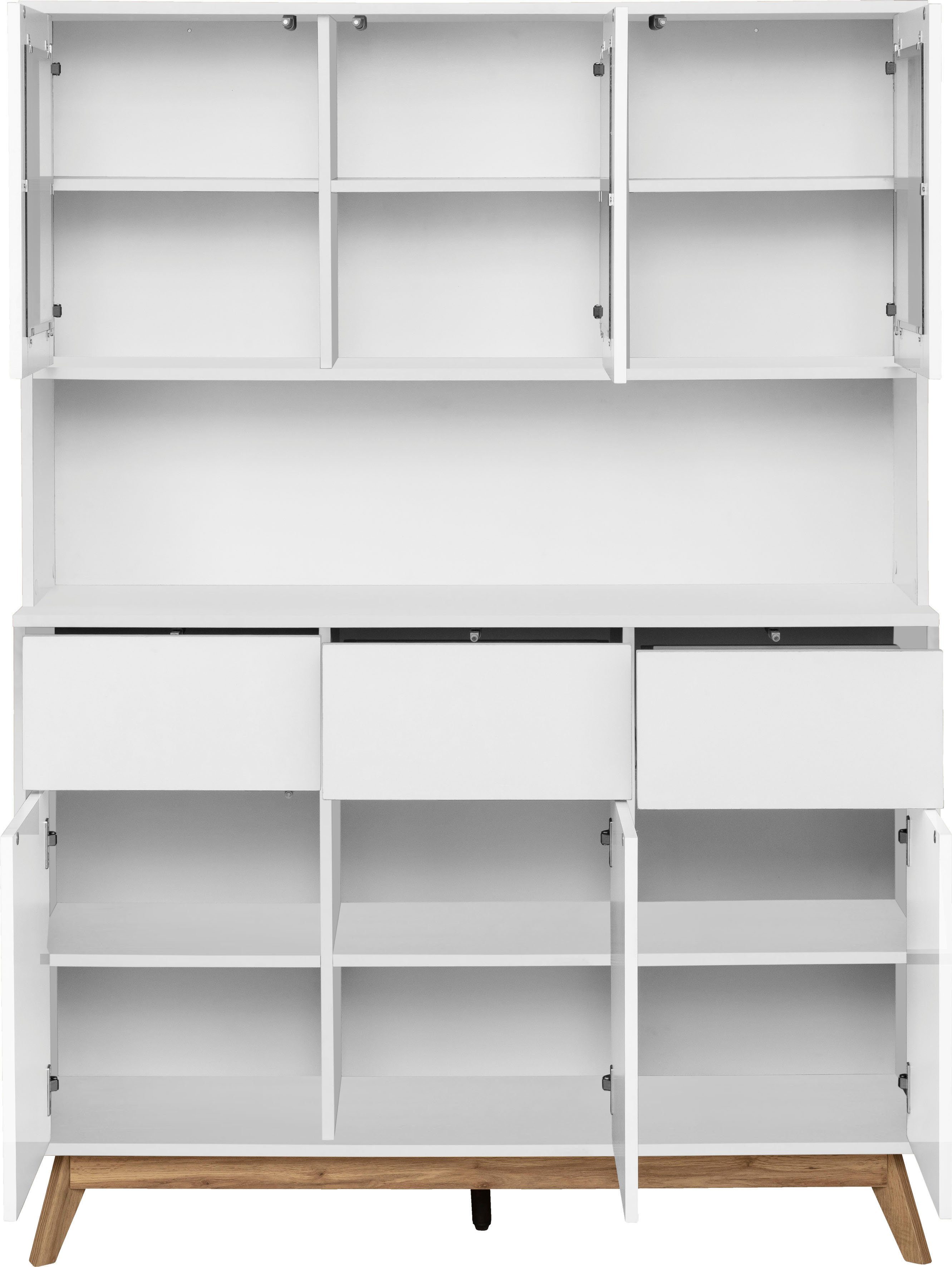 Home affaire Buffet Skandi 3 120 und Schubkasten, matt 165 weiß weiß 3 | Holztüren Höhe Glastüren, cm cm, 3 Breite