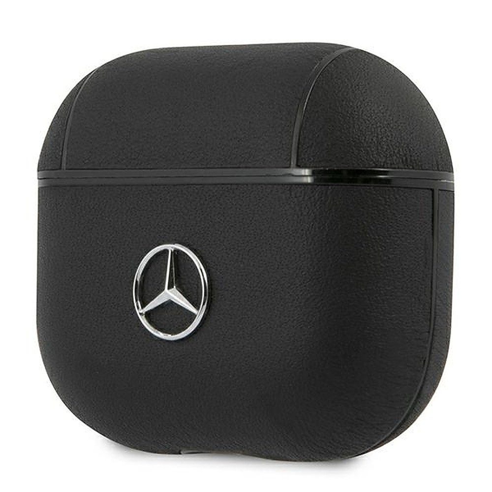 Mercedes Kopfhörer-Schutzhülle Ladeschale Lederetui Ohrhörerhülle, Echtleder, Metall-Logo, stoßfest