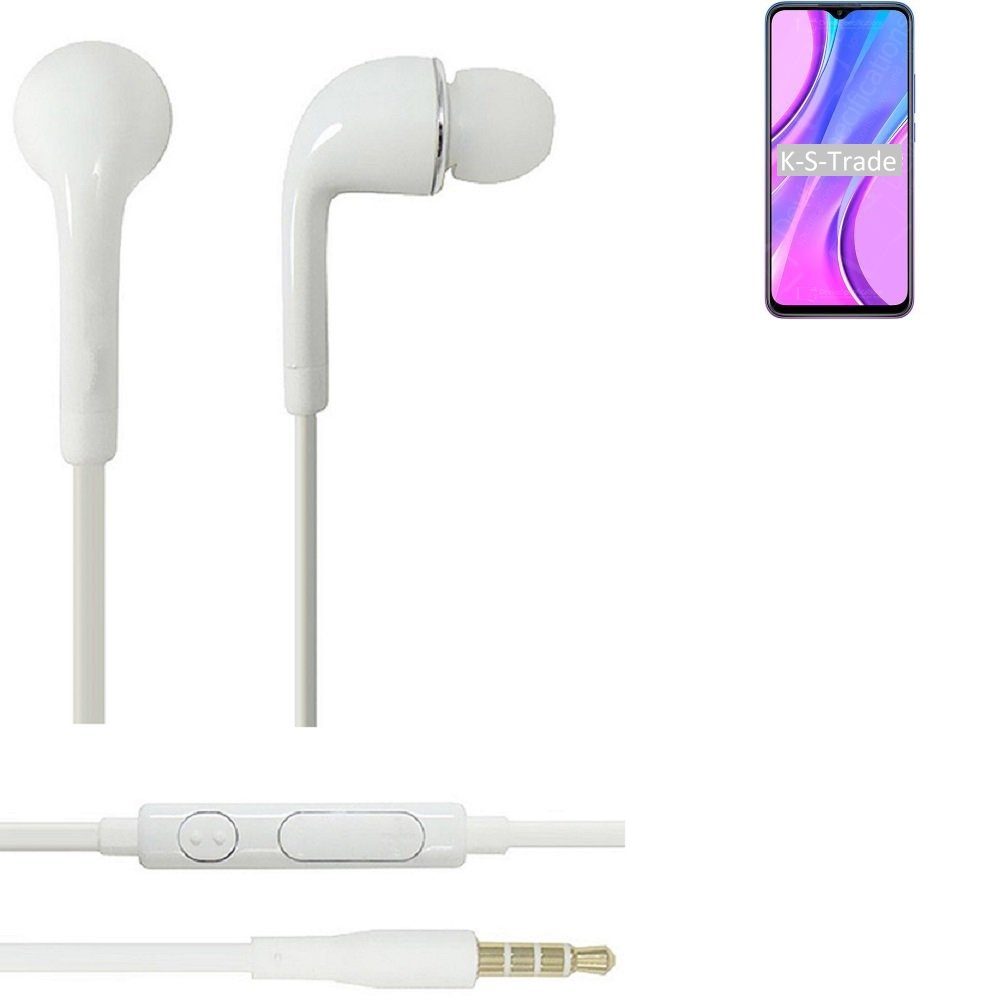 K-S-Trade für Xiaomi Redmi 9 In-Ear-Kopfhörer (Kopfhörer Headset mit Mikrofon u Lautstärkeregler weiß 3,5mm)