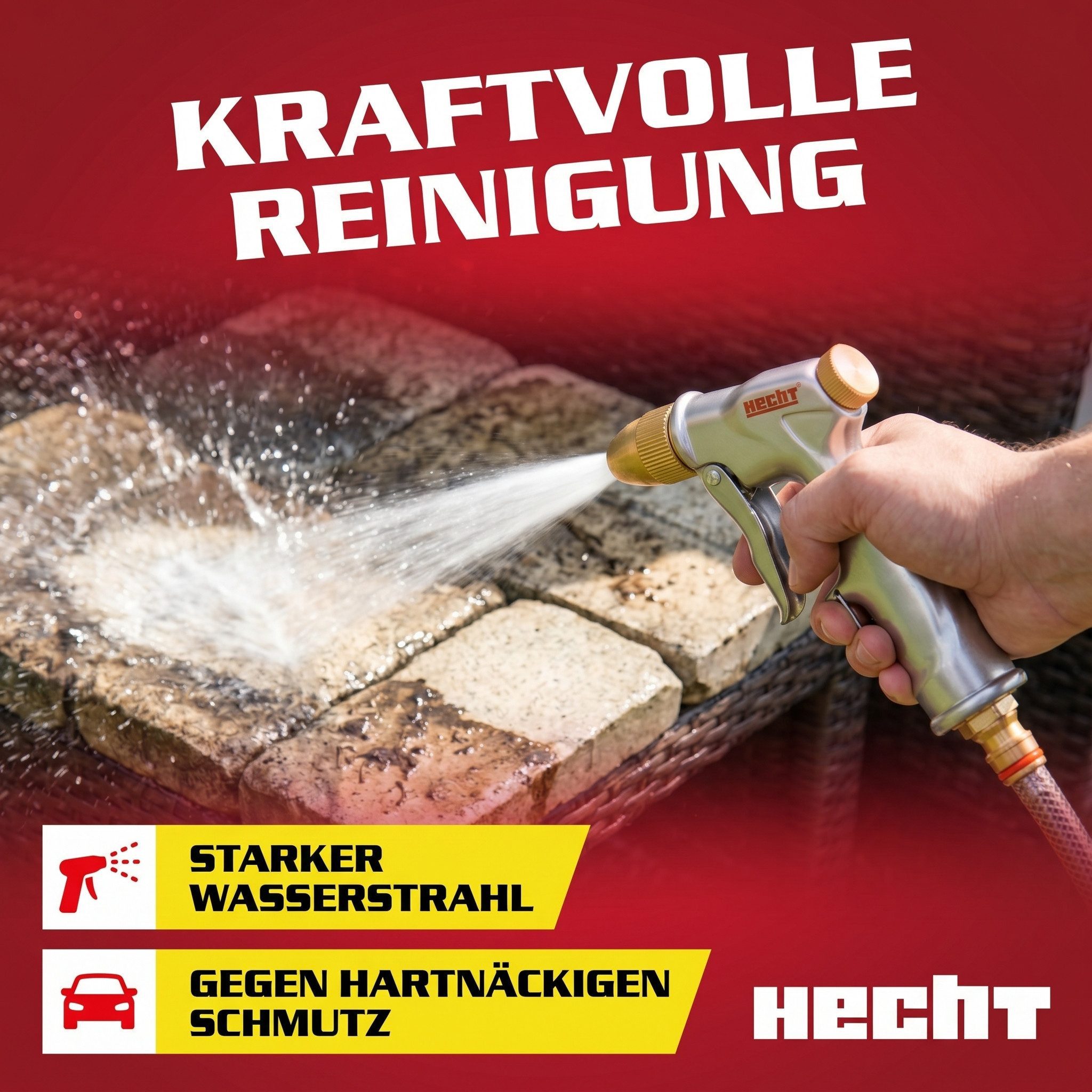 Hecht Bewässerungsbrause Gartenbrause Handbrause mit 6 Sprühmuster Rostfrei, Metallöse, 60 mm Sprühkopf – Bild 5 von 5