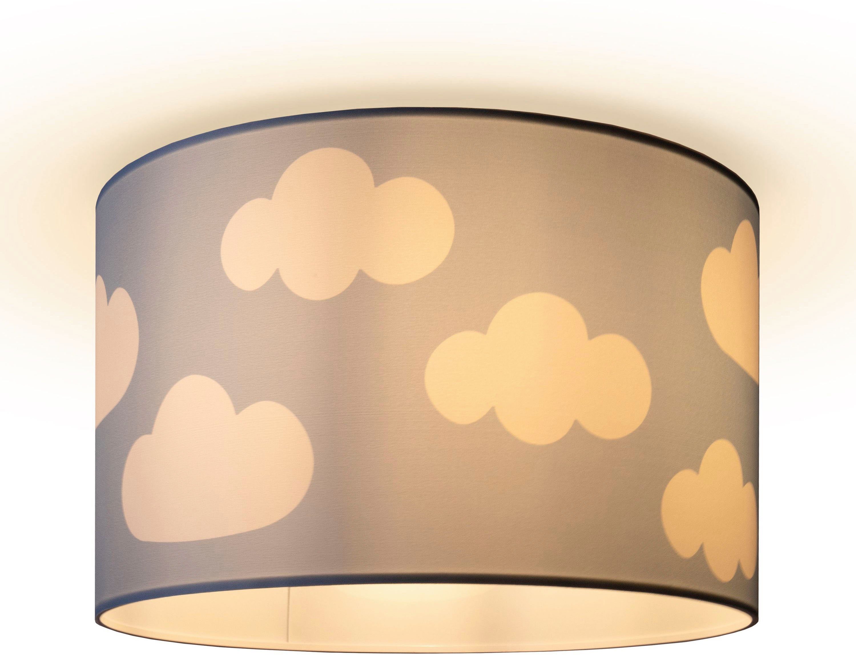 Paco Home Lampe E27 Kinder Deckenleuchte Leuchtmittel, Hugo Deckenleuchte ohne Rund Kinderzimmer Cosmo, Stoffschirm Wolke