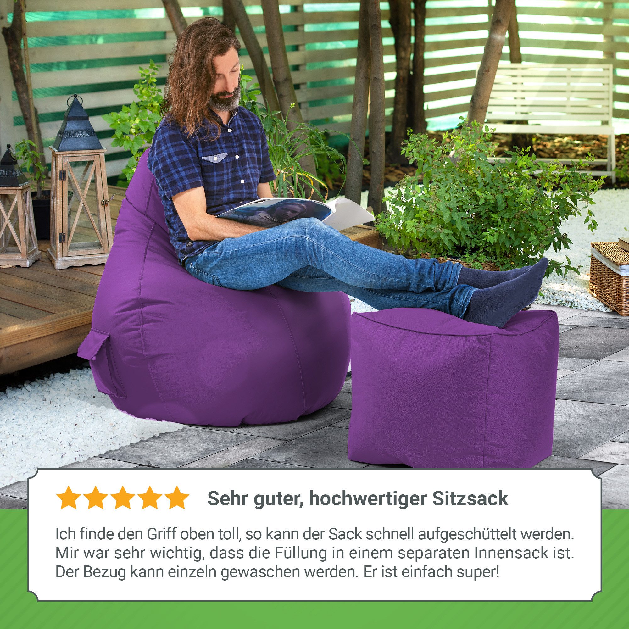 Green Bean Sitzsack Gaming Sitzsack Lounge Chair Cozy (Sitzsack mit Rückenlehne 80x70x90cm - Gaming Chair mit 230L EPS-Perlen Füllung, Kuschelig Weich Waschbar) – Bild 4 von 5