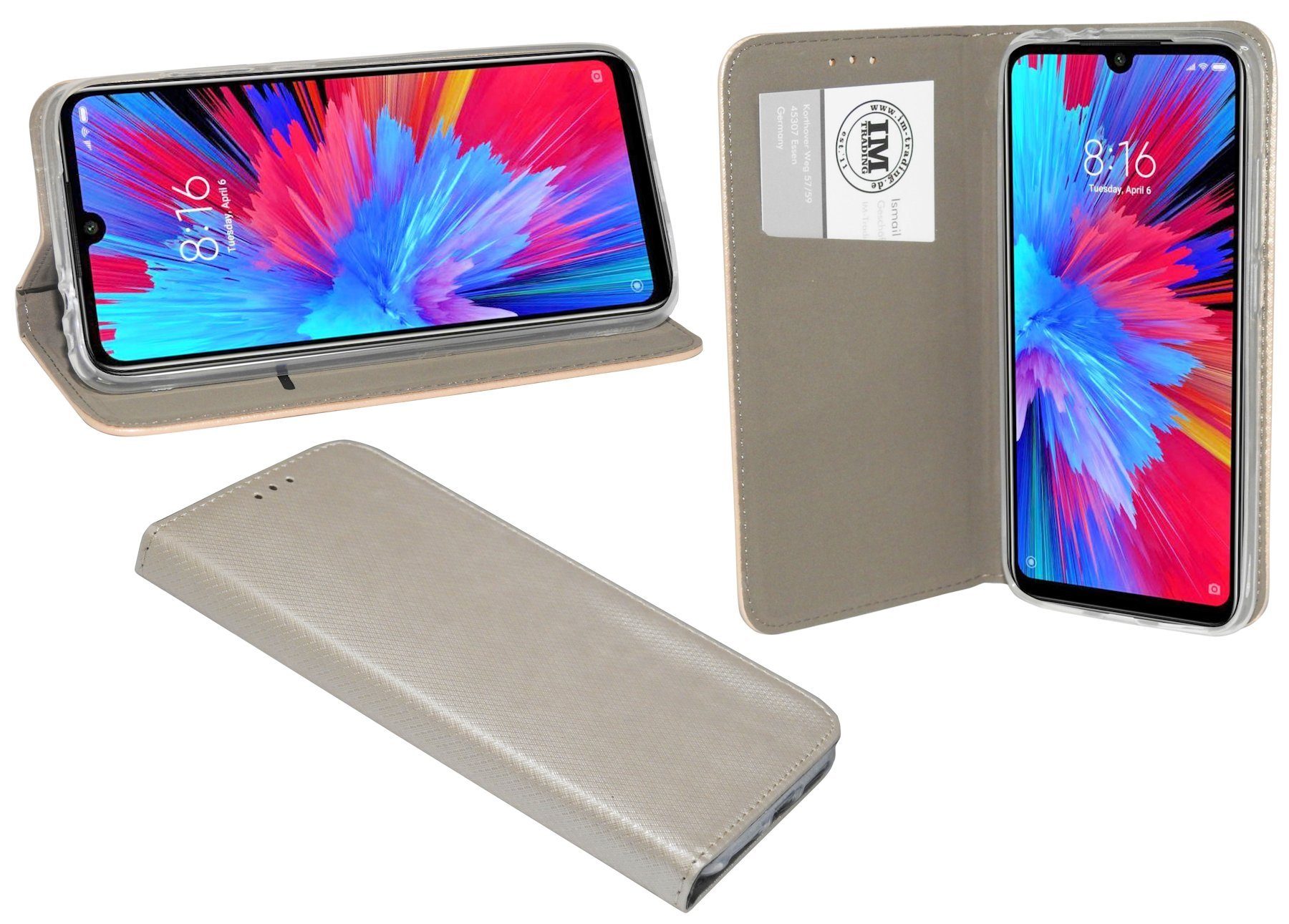 XIAOMI mit 7 Standfunktion, REDMI Brieftasche cofi1453 Handy "Smart" NOTE Kartenfach Handytasche Hülle Tasche Etui Gold kompatibel Schutzhülle mit Buch