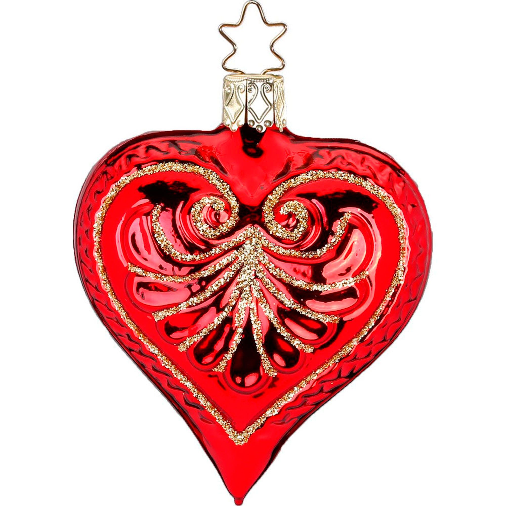 INGE-GLAS® Christbaumschmuck, Christbaumschmuck Glas Herz mit Ornament Vintage 8cm rot 1 Stück
