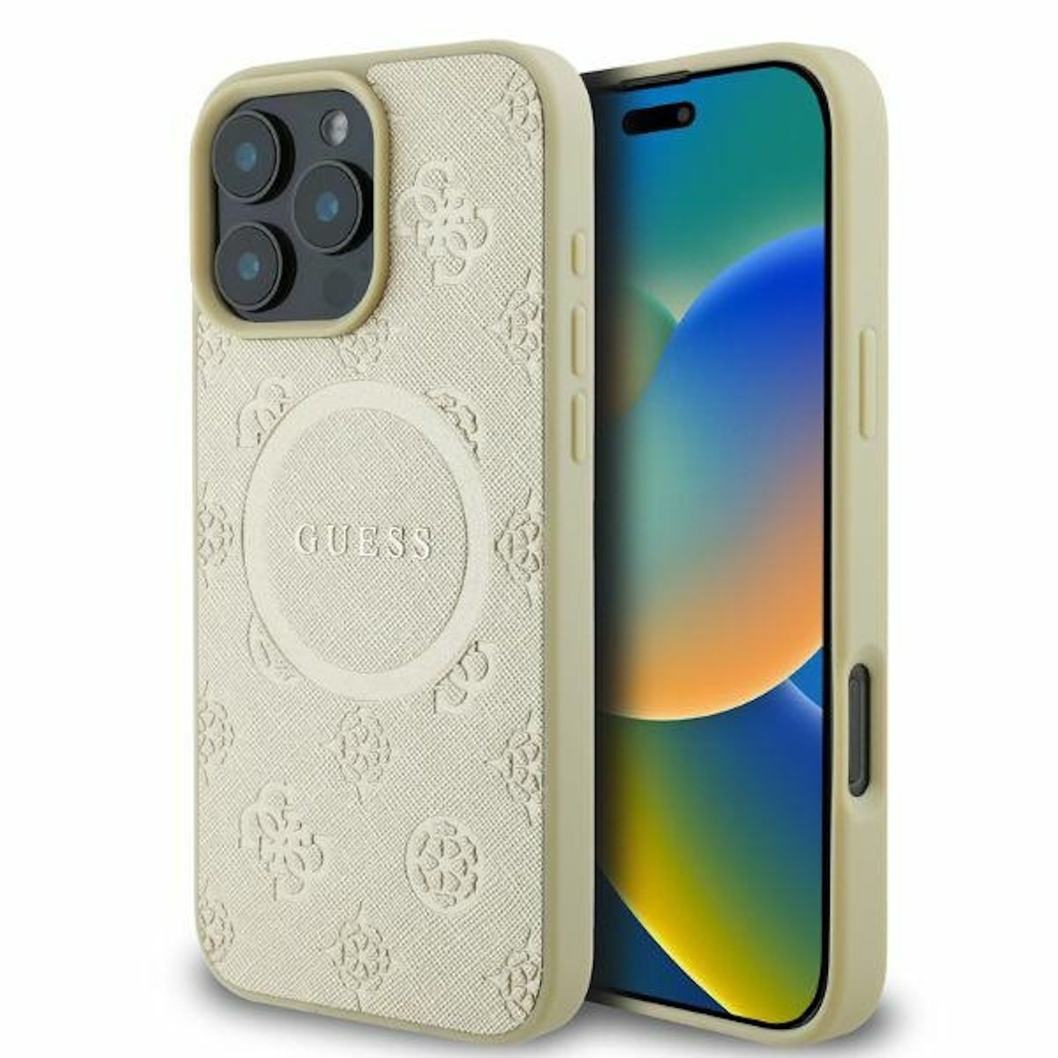 Smartphone-Hülle GUESS Apple iPhone 16 Pro Max Saffiano Peony Classic Logo MagSafe Gold
