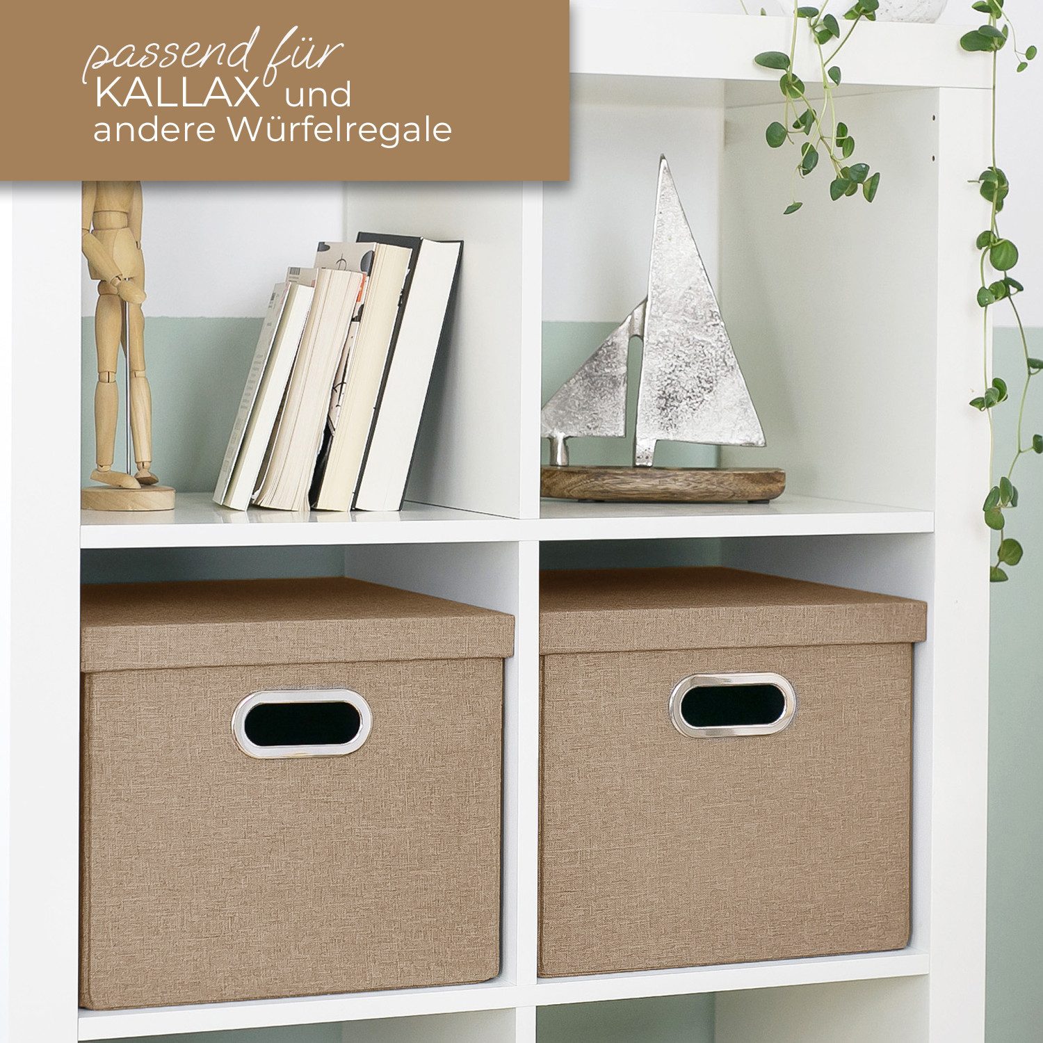 HMF Aufbewahrungsbox Aufbewahrungsbox mit Deckel für DIN A4 Hängeregister, Regalbox passend für Kallax, 33 x 37,5 x 28 cm, Beige