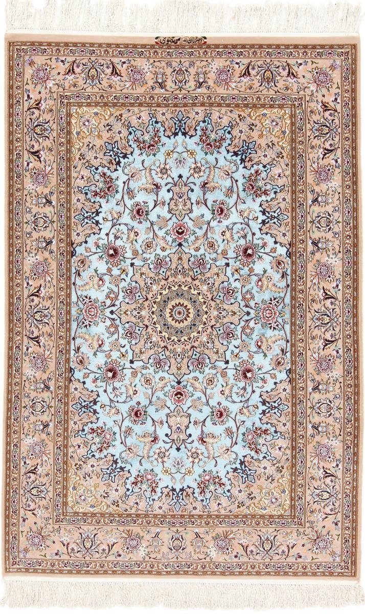 Orientteppich Isfahan Seidenkette 128x200 Handgeknüpfter Orientteppich, Nain Trading, rechteckig, Höhe: 6 mm