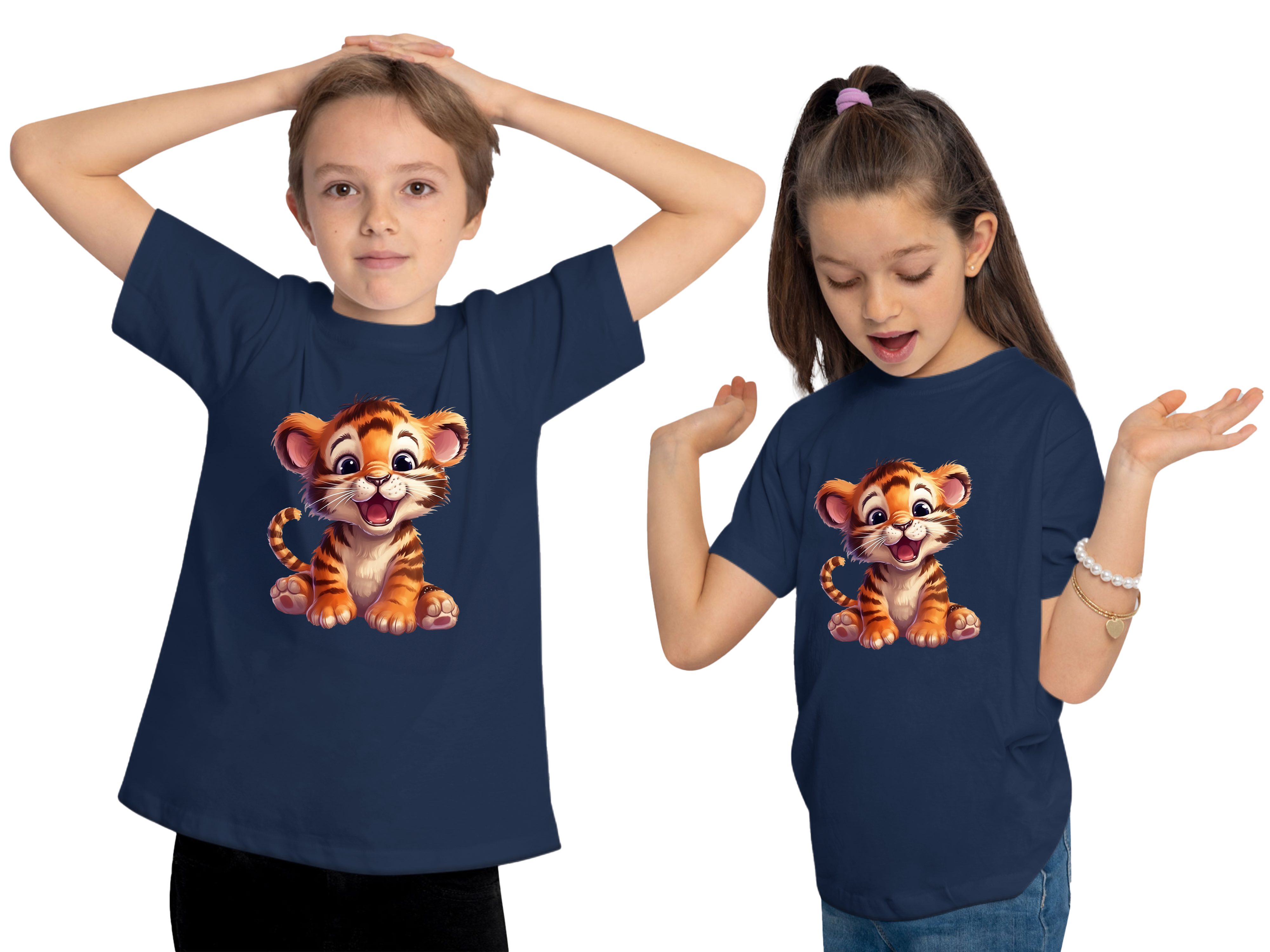 MyDesign24 T-Shirt Kinder Wildtier Print Shirt bedruckt - Baby Tiger Kurzarm T-Shirt mit Wildtier Aufdruck i266