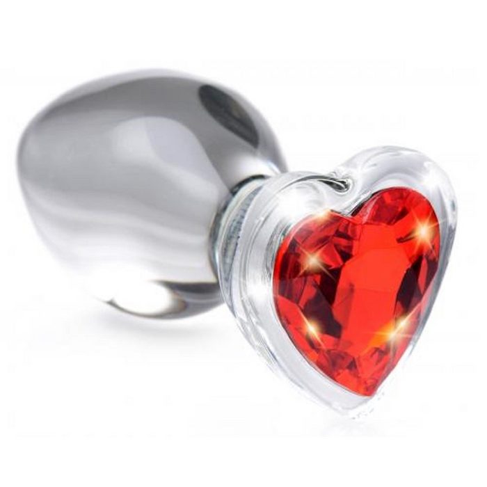 Booty Sparks Analplug Red Heart Glass Analplug aus Glas mit rotem Herz-Schmuckstein