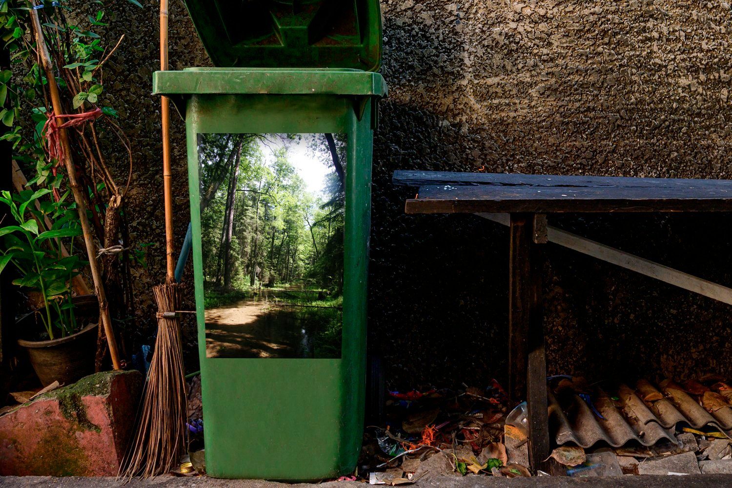 Sandstraße Mülltonne, Polen MuchoWow Roztocze-Nationalparks St), Abfalbehälter (1 in Wäldern Container, des Mülleimer-aufkleber, Wandsticker den Sticker, in