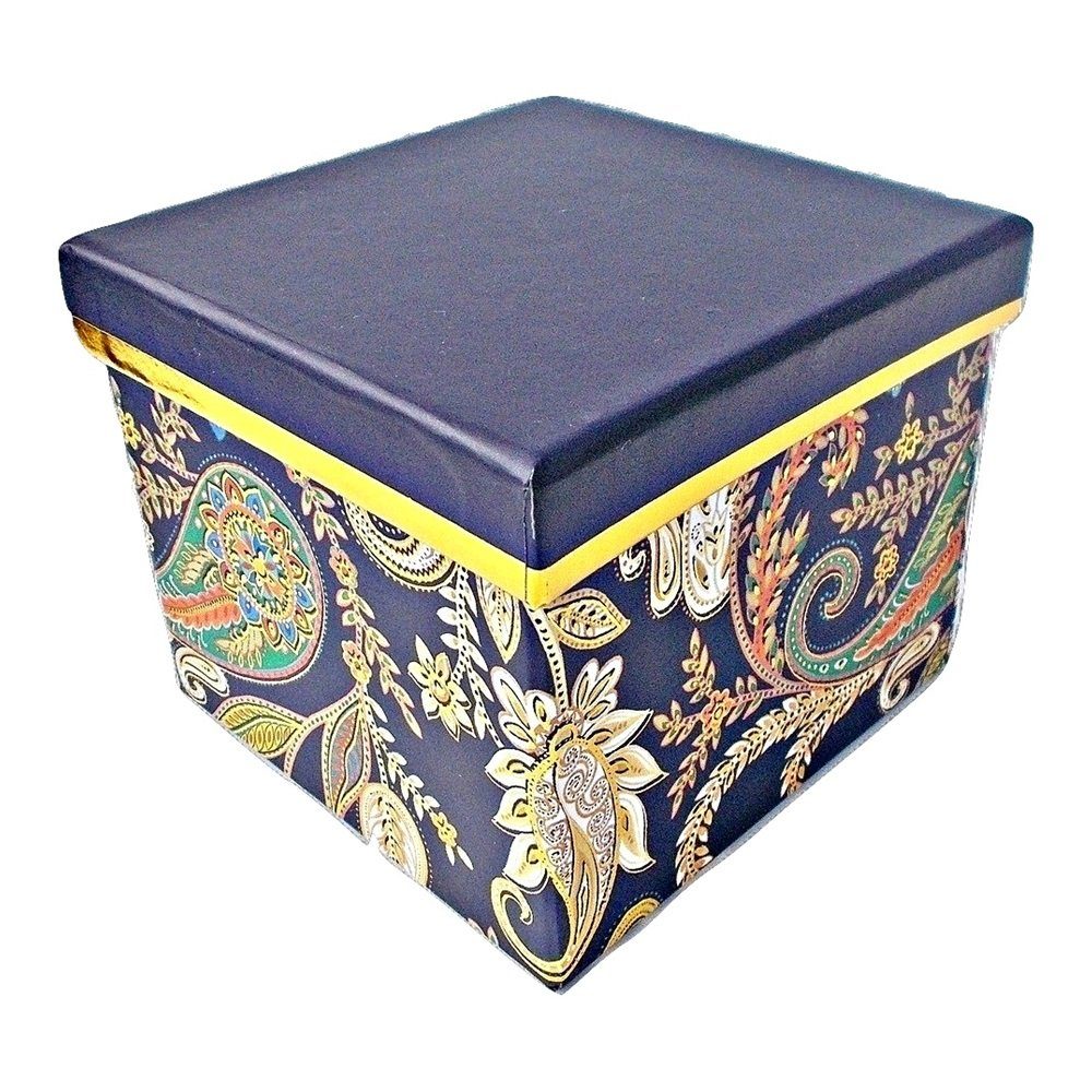 bsb-obpacher Geschenkbox quadratisch blau/gold mit Paisley-Muster