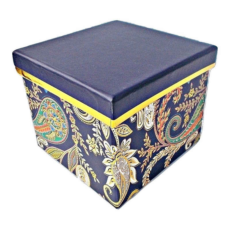 bsb-obpacher Geschenkbox quadratisch blau/gold mit Paisley-Muster