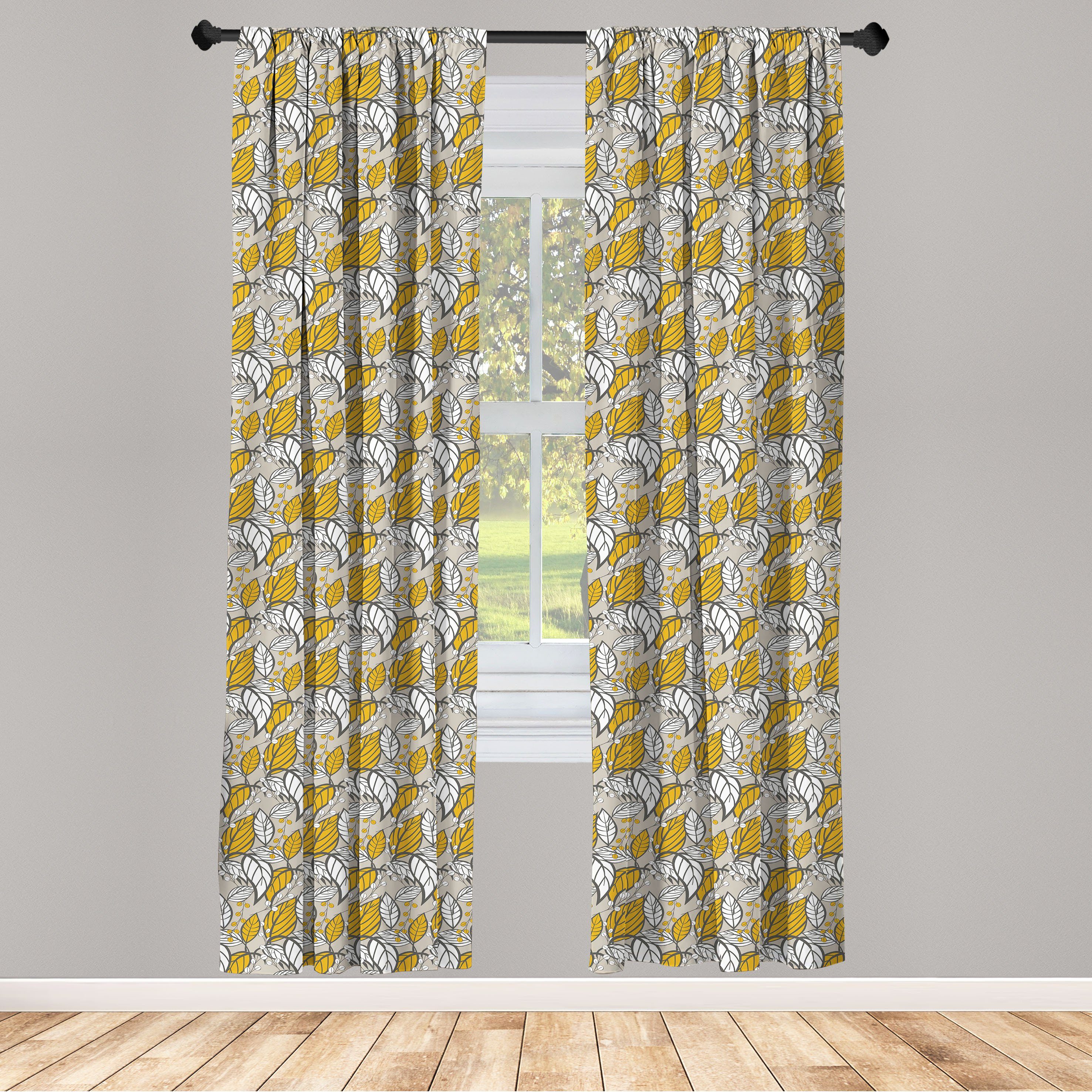 Gardine Vorhang für Wohnzimmer Schlafzimmer Dekor, Abakuhaus, Microfaser, Botanisch Blatt Zweige Herbst-Zeit