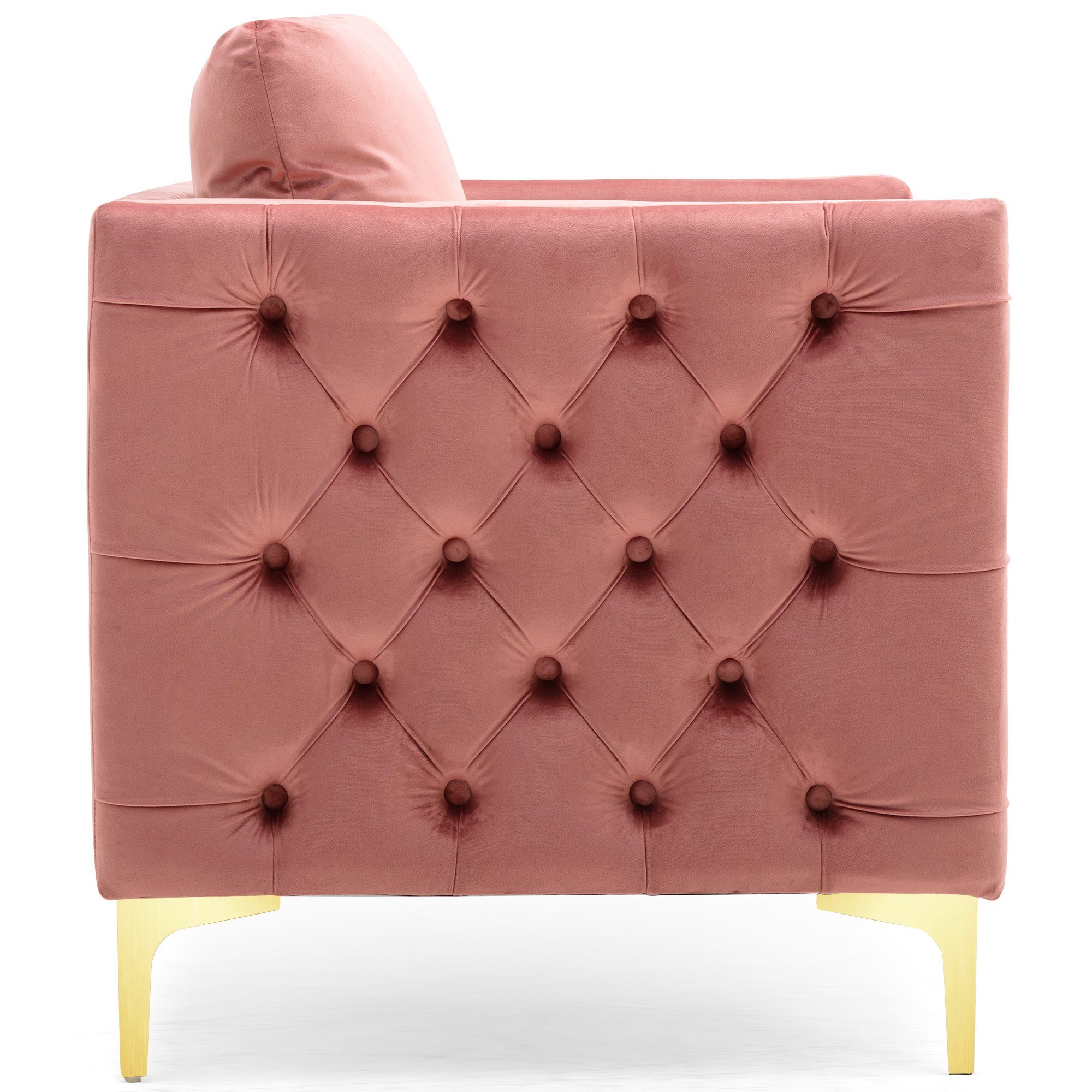 Sessel, Fernsehsessel mit edler Knopfheftung und gepolstertem Sitzkissen, goldenen Beinen, Relaxsessel mit Kissen
