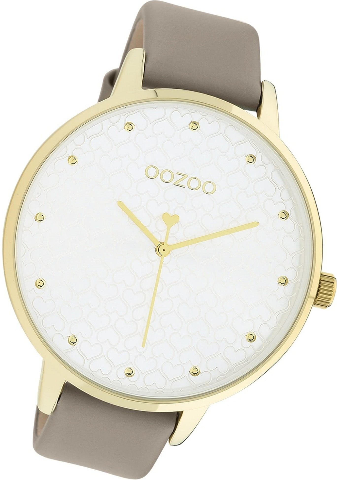 OOZOO Lederarmband groß grau, Timepieces, Damenuhr Quarzuhr extra (48mm) Armbanduhr Gehäuse, rundes Damen taupe, Oozoo