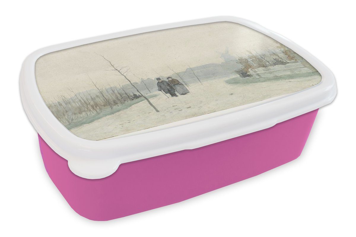 in für Gemälde einem rosa Kunststoff Brotdose neu Mädchen, Brotbox Park Altes Paar Kinder, Lunchbox Kunststoff, von angelegten Mauve, (2-tlg), - Erwachsene, MuchoWow Anton Snackbox,
