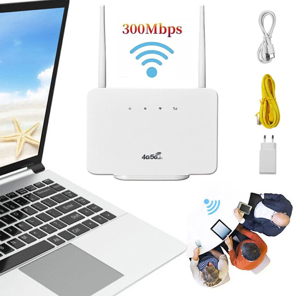 ibettertec WLAN-Router, 4G WAN + LAN-Port Unterstützung SIM-Karte für Windows WLAN-Router, können Sie ohne Netzwerkkabel eine Verbindung zu Smart Home herstellen