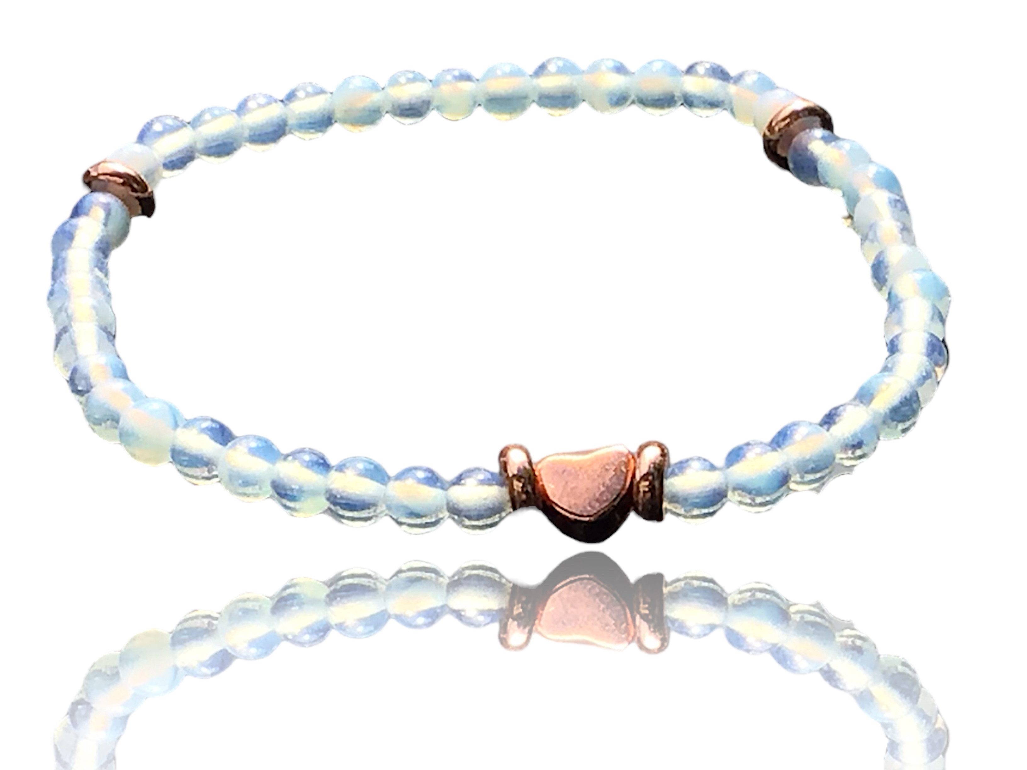 Steinfixx® Perlenarmband Opalglas mit rosègold plattierten Edelstahlelementen und Herzchen (Edel und elegant, 1-tlg., inklusive edler magnetischer Steinfixx Geschenkbox), Edelsteinarmband mit Zirkoniatrennern, Heilstein