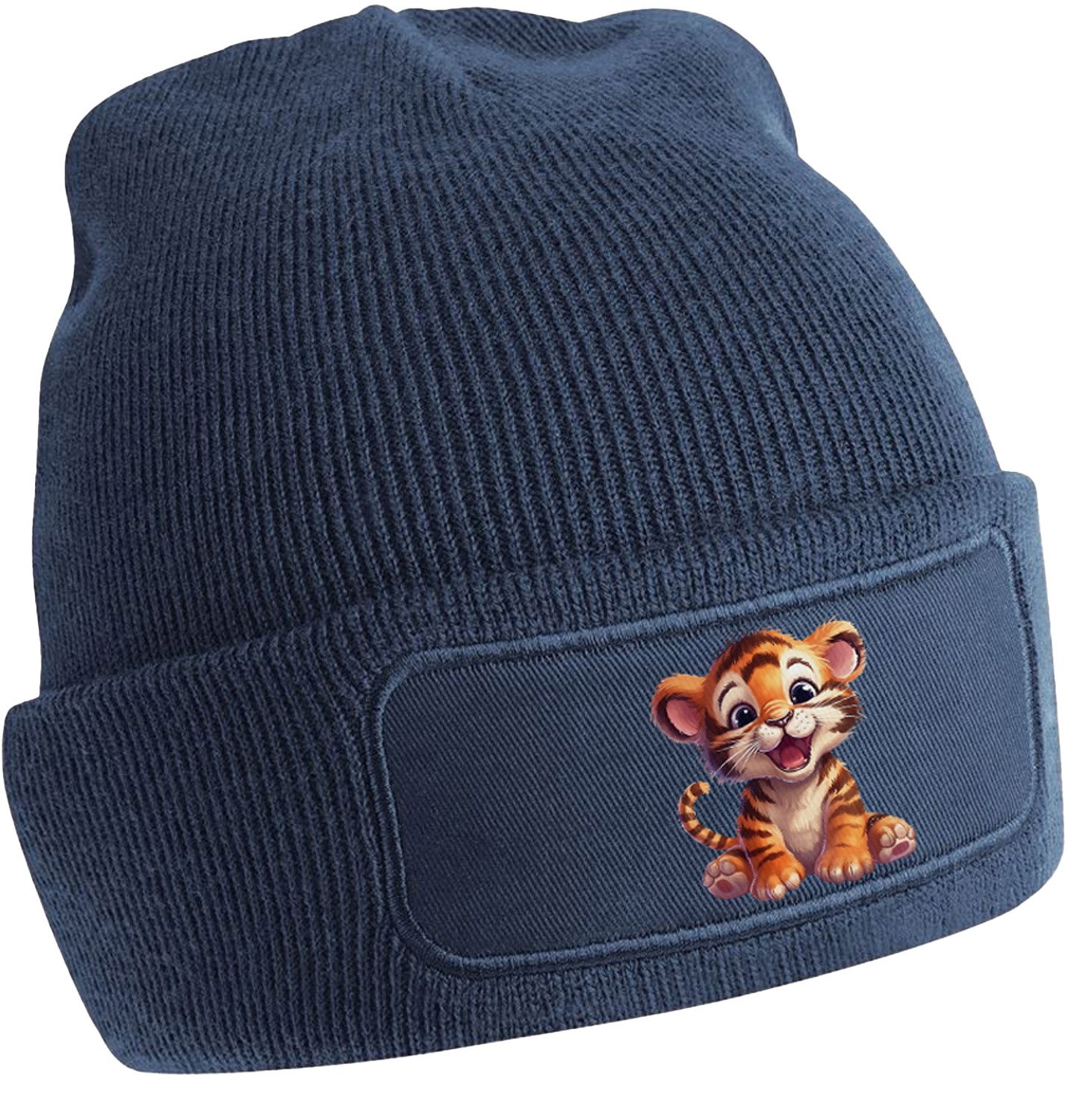 Strickmütze für kalte Tage - Beanie mit Umschlag und Tiger Print