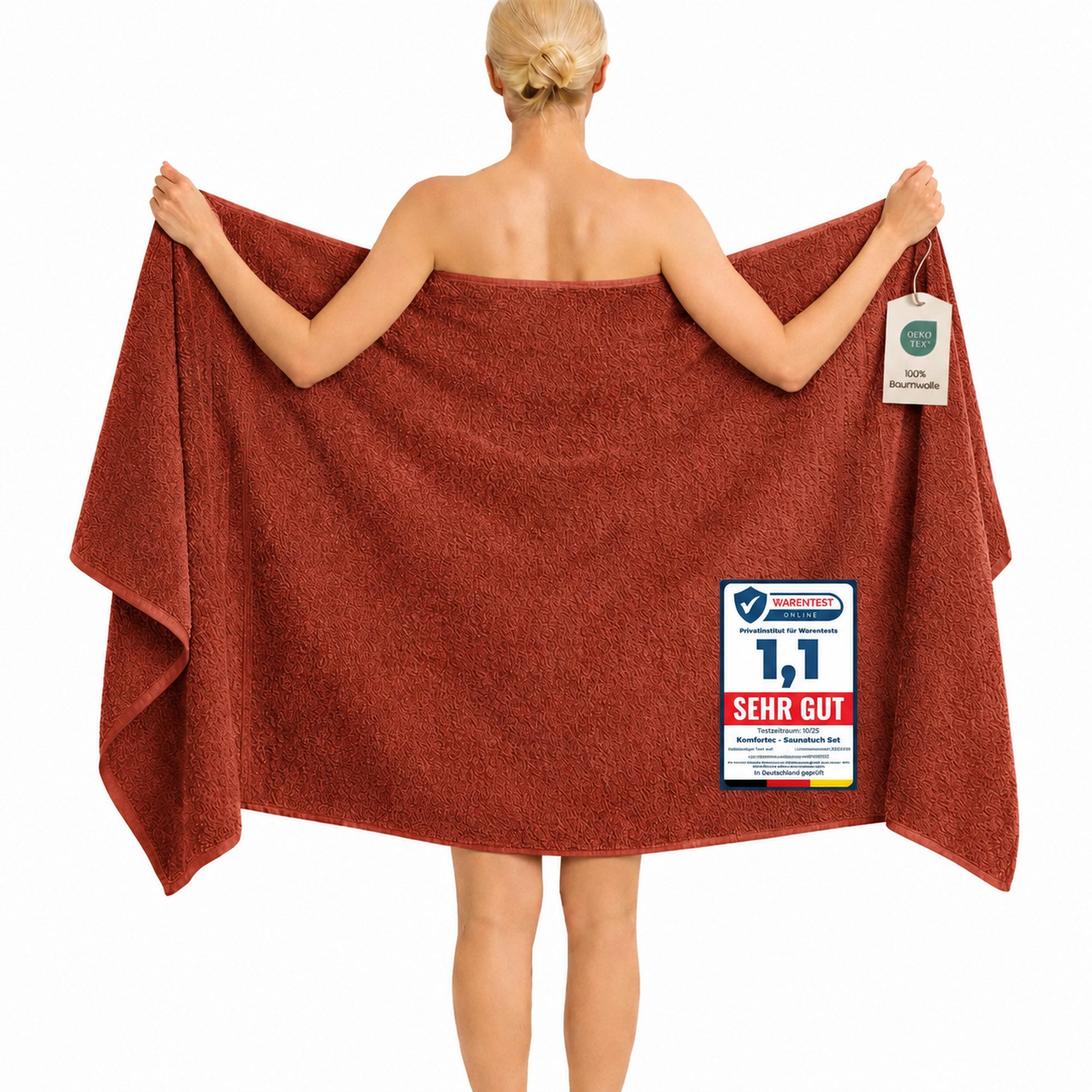 Komfortec Saunatuch 100x200 cm Badetuch aus 100% Baumwolle, Frottee (1-St), extra Große, Schnelltrocknend