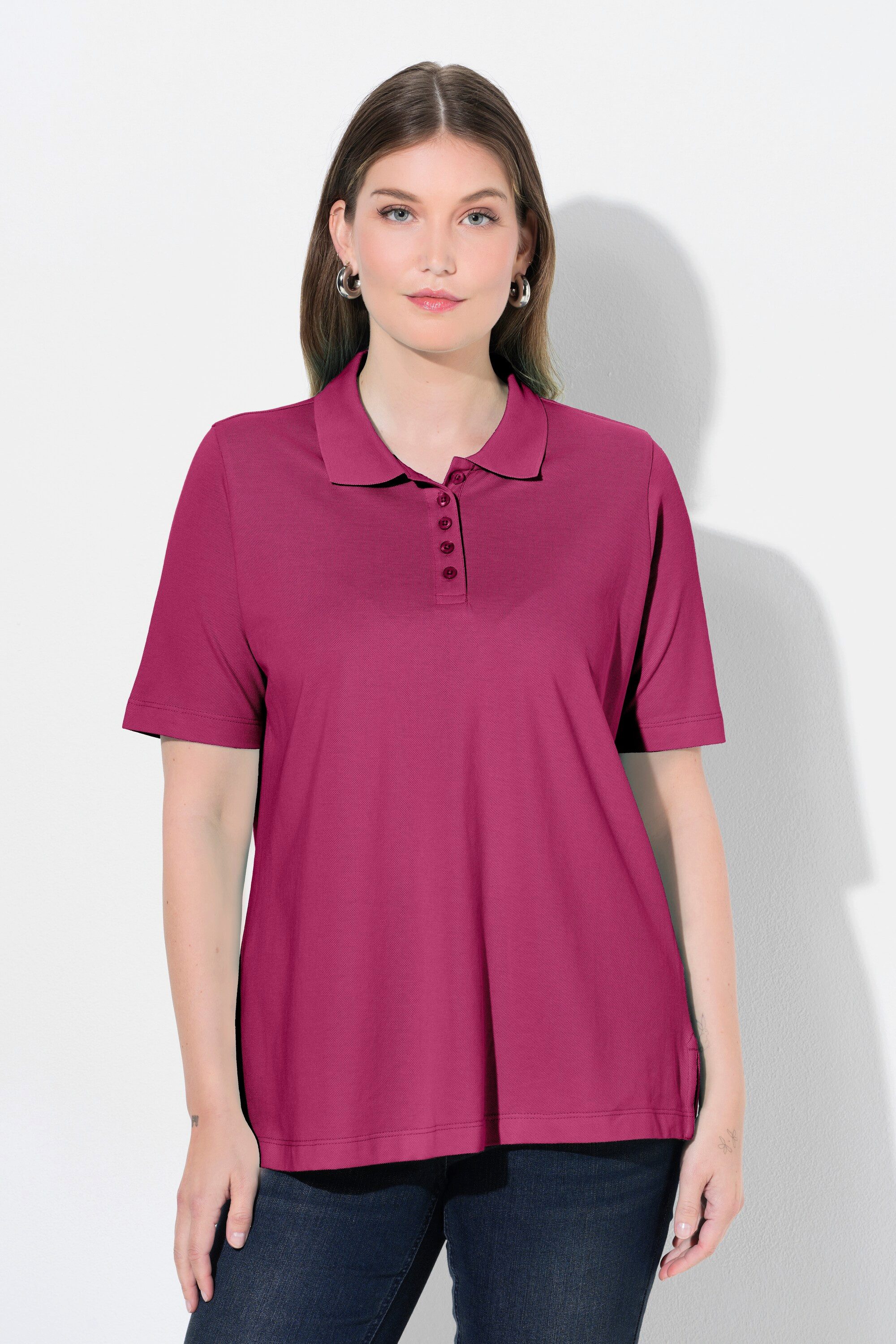 Ulla Popken Poloshirt Poloshirt längere Knopfleiste Polokragen Halbarm