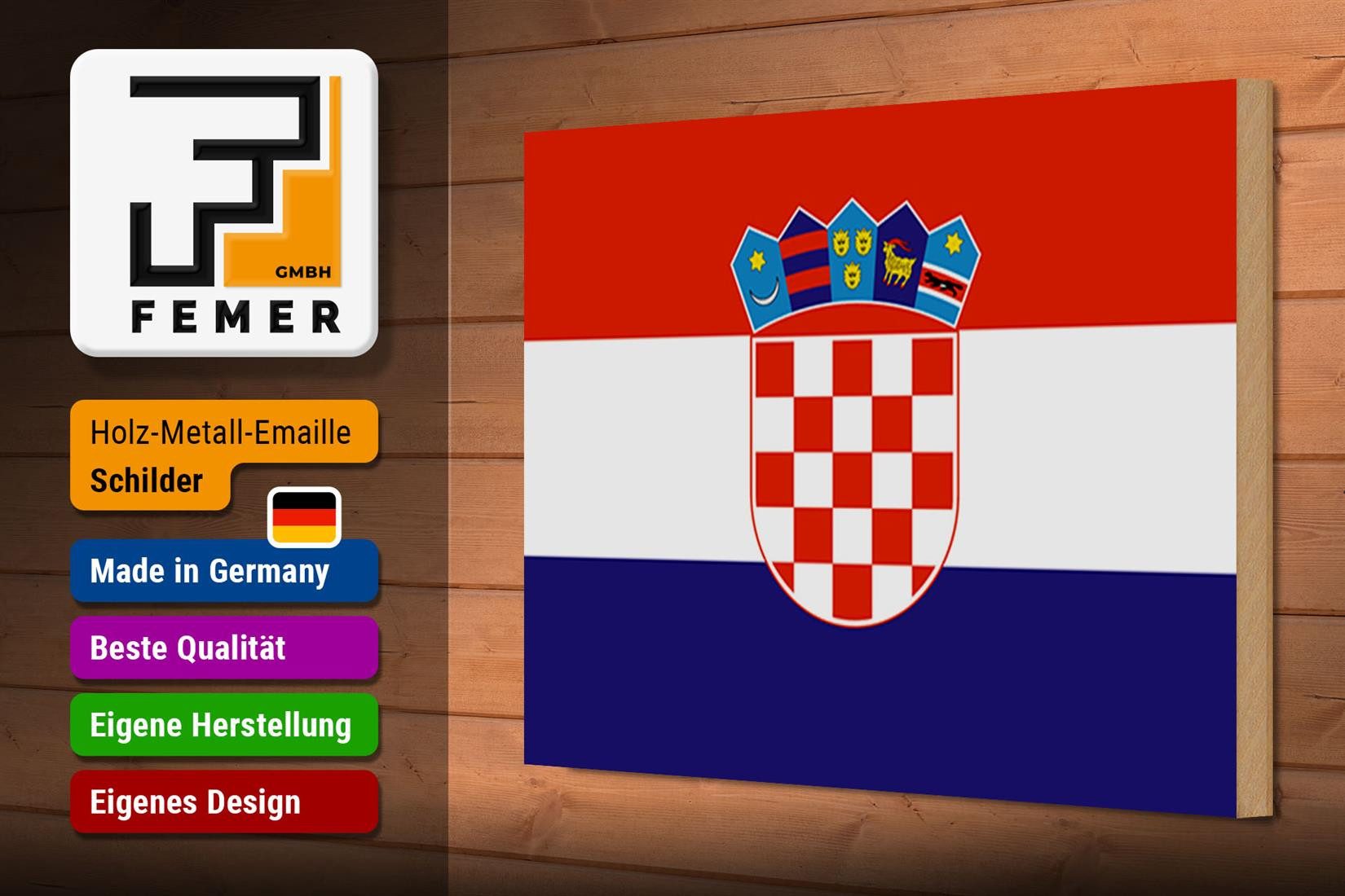 Femer GmbH Holzbild Flagge Kroatiens 30x20cm Flag of Croatia, Flaggen (1 St), Glatte Holzfaserplatte (MDF), vorn beschichtet