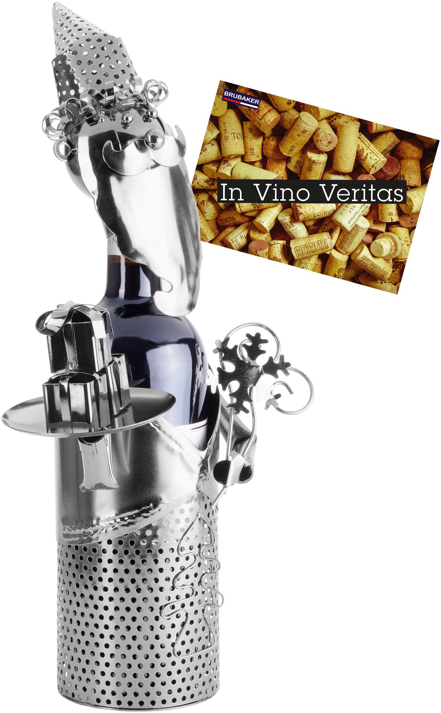 Weinflaschenhalter Weihnachtsmann mit Geschenken - Weihnachten Silber