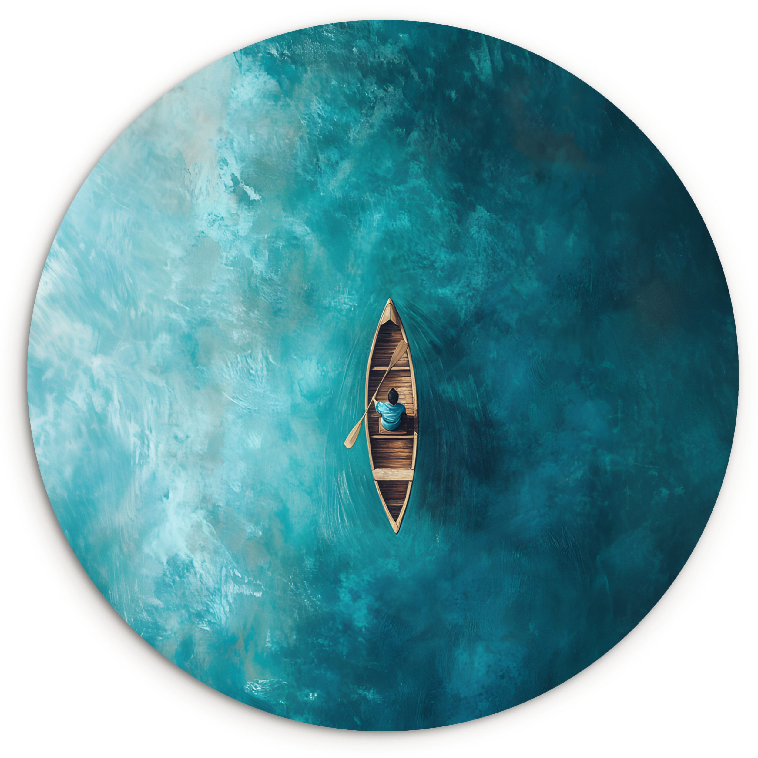 MuchoWow Gemälde Boot - Wasser - Blau, Fotodruck (1 St), Kreis Wanddekoration, Rundes Wandbild, 30x30 cm