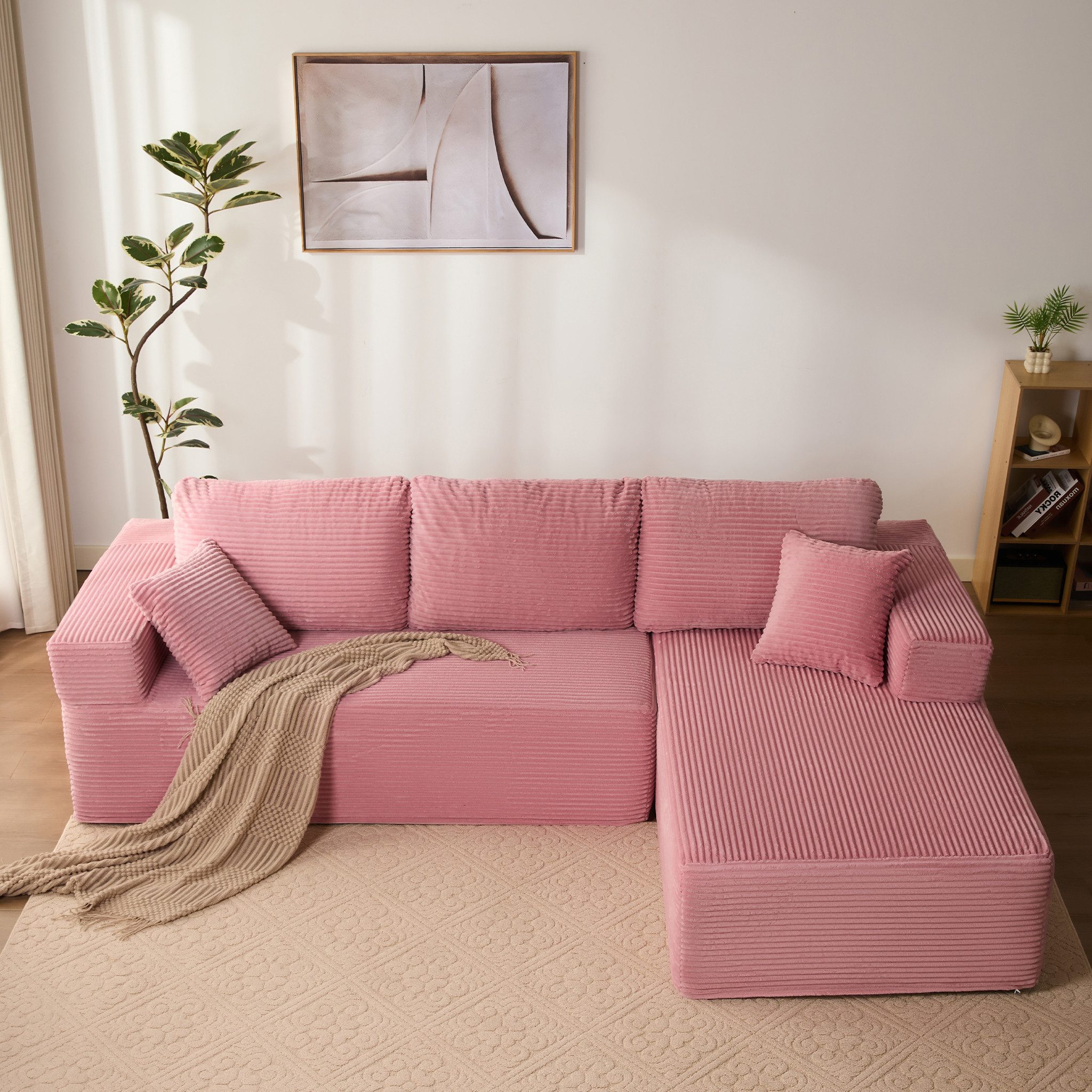 LITBIRD Sofa Modul-Sofa mit tiefer Sitzfläche und Schlaffunktion, montagefrei, L-förmiges Ecksofa mit rechter Chaiselongue, rahmenloses Schlafsofa