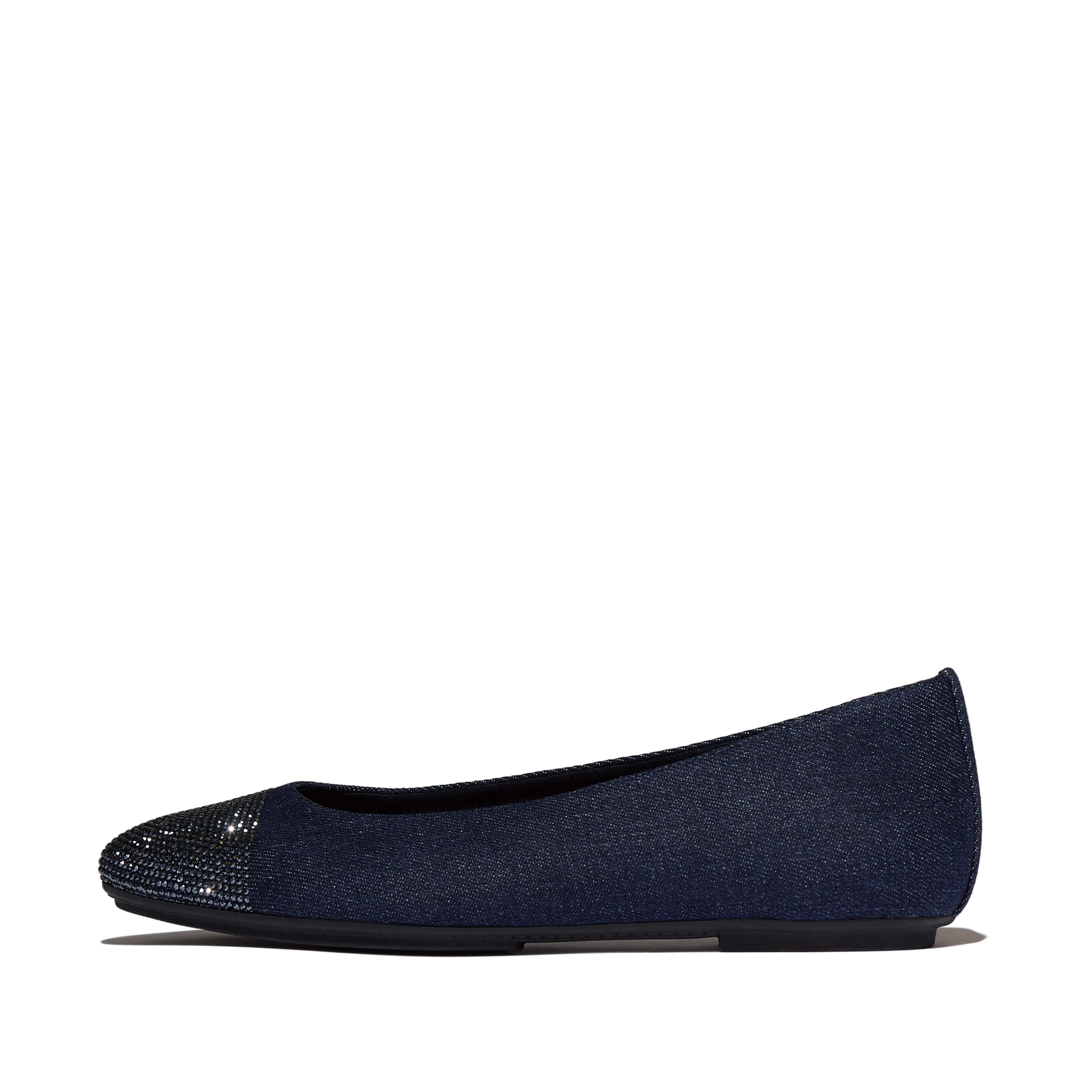 Fitflop DELICATO CRYSTAL CAP-TOE DENIM BALLET FLATS Ballerina Schlupfschuh, Businessschuh mit funkelnden Strasssteinchen besetzt