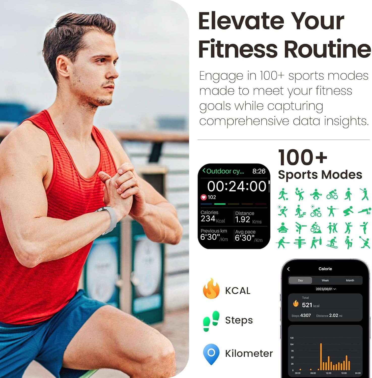 TOZO S4 Smartwatch (4,5 cm, android ios), Smartwatch mit AMOLED Display Sportfunktionen Anrufen Schlafanalyse