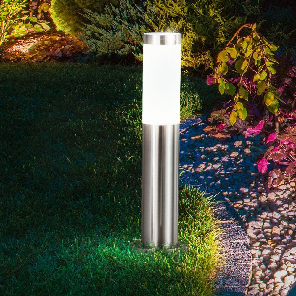 etc-shop Außen Steck silber Außen-Stehlampe, Garten Leuchtmittel LED inklusive, Leuchte Stand Strahler Erdspieß Warmweiß,