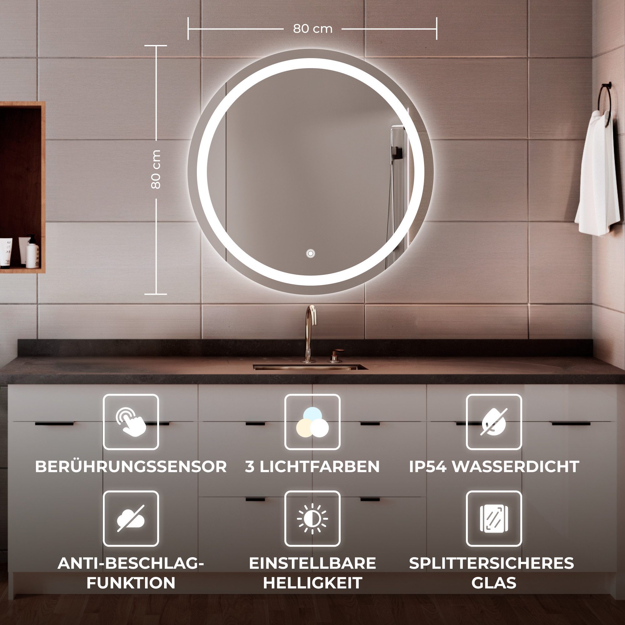Bringer Badspiegel, Badspiegel Rund mit Anti-Beschlag und Speicherfunktion günstig online kaufen