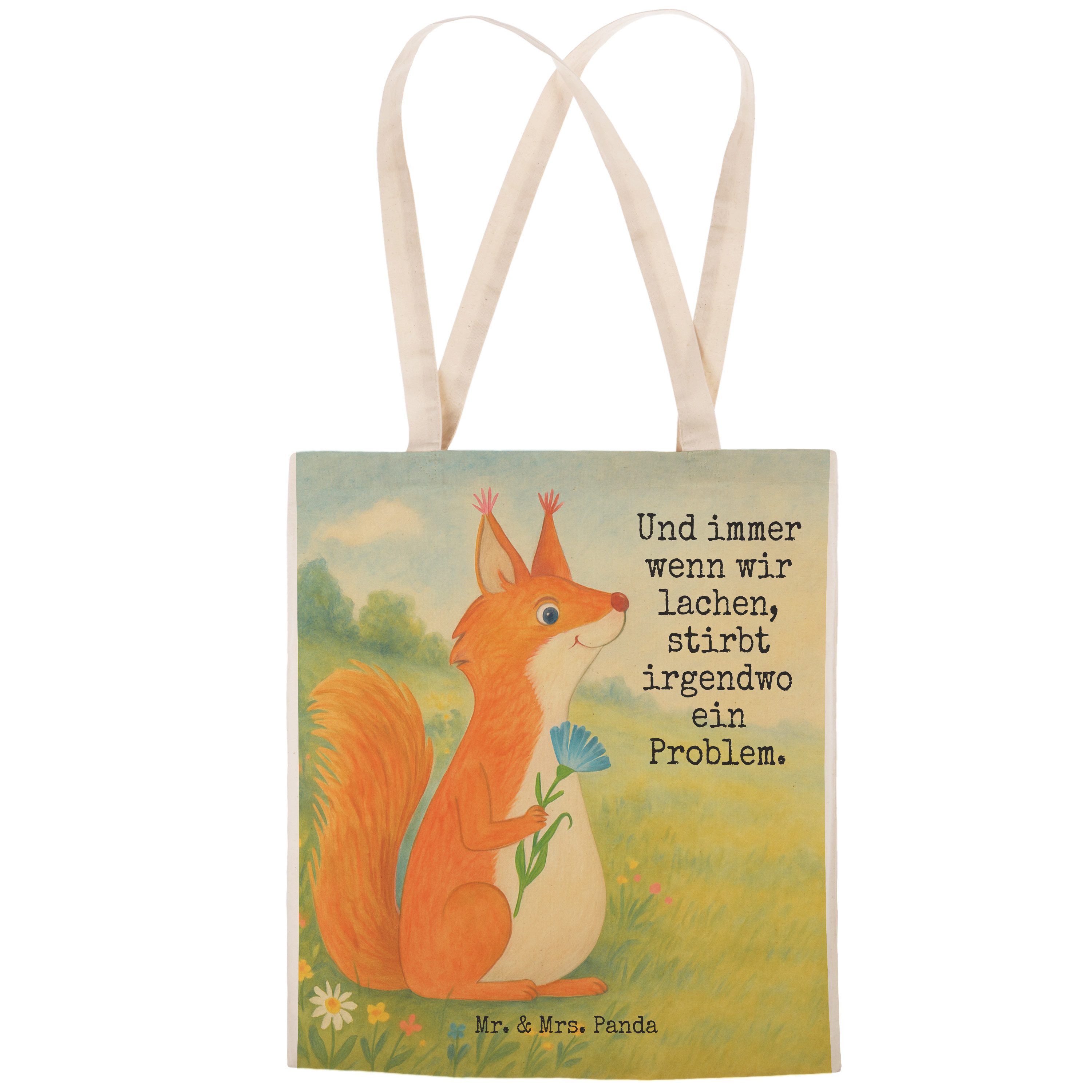 Mr. & Mrs. Panda Tragetasche Eichhörnchen Blume Design, shopping bag, Weiß, Spaß, Motivation Sprüc (Packung), Beutel Tasche Stoffbeutel mehrzwecktasche